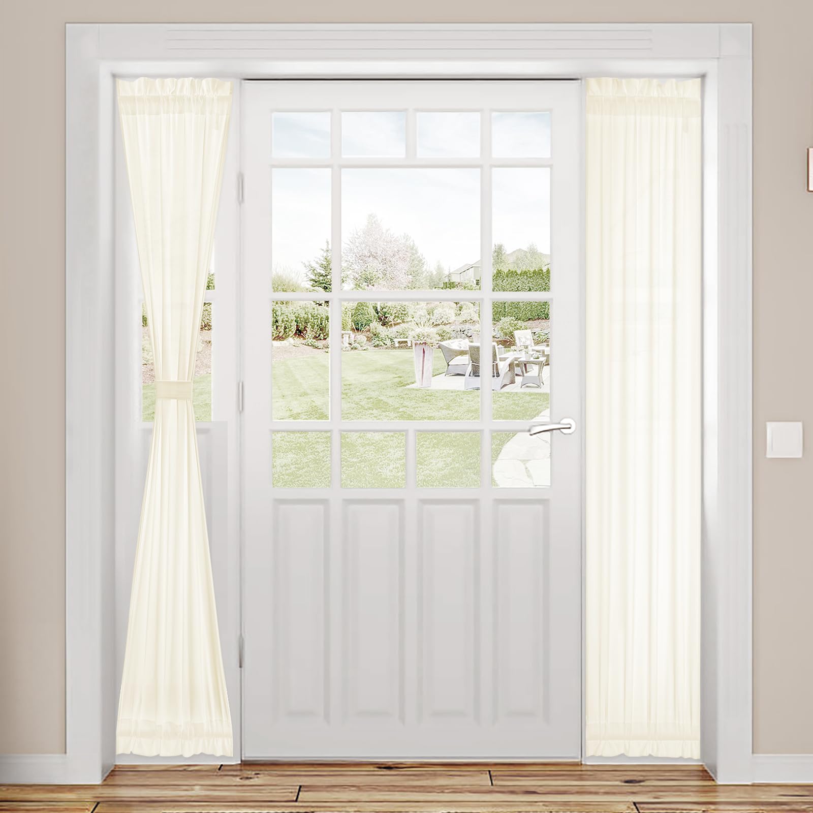 HOMEIDEAS Non-See-Through French Door Curtains Set of 2 for Front Door, Light Filtering Privacy Semi Sheer Window Curtains with Rod Pocket and Tie Back, Beige/Taupe, 26W X 72L Inch