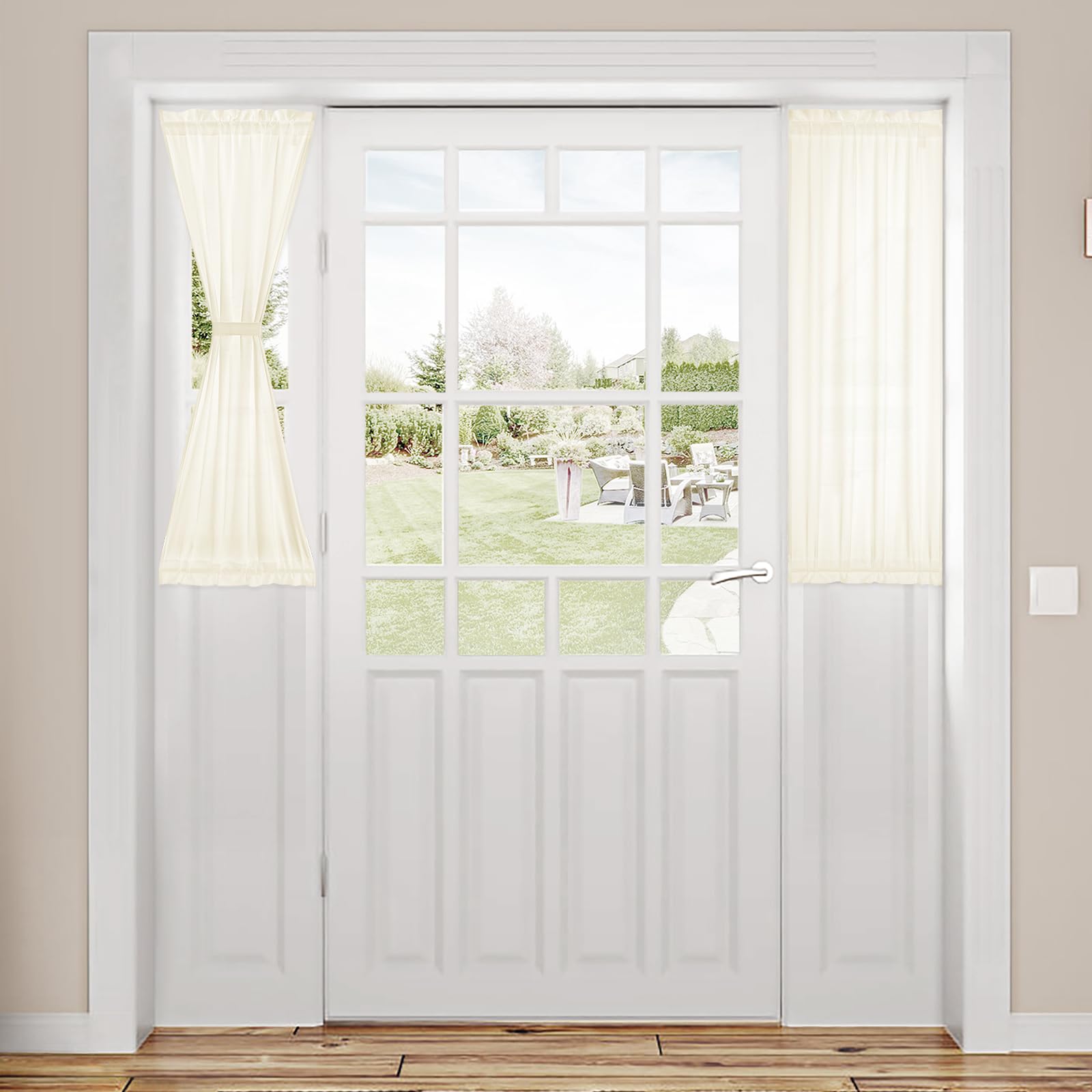 HOMEIDEAS Non-See-Through French Door Curtains Set of 2 for Front Door, Light Filtering Privacy Semi Sheer Window Curtains with Rod Pocket and Tie Back, Beige/Taupe, 26W X 72L Inch