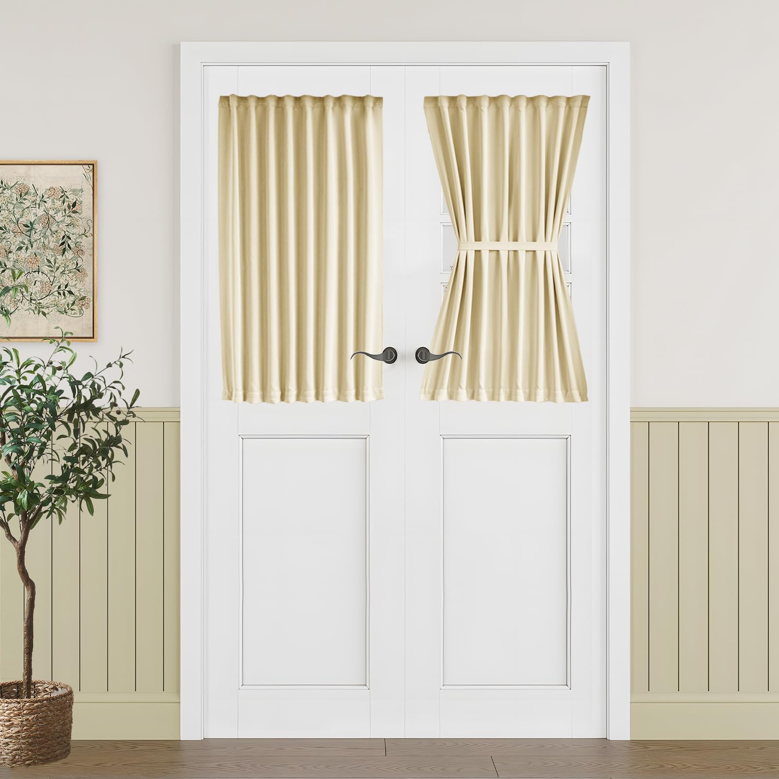 Vatge Self-Adhesive French Door Curtains - Rodless No Drill Light Filtering Window Treatment for Sliding Glass Doors, 1 Panel, W25 x L72, Greyish White