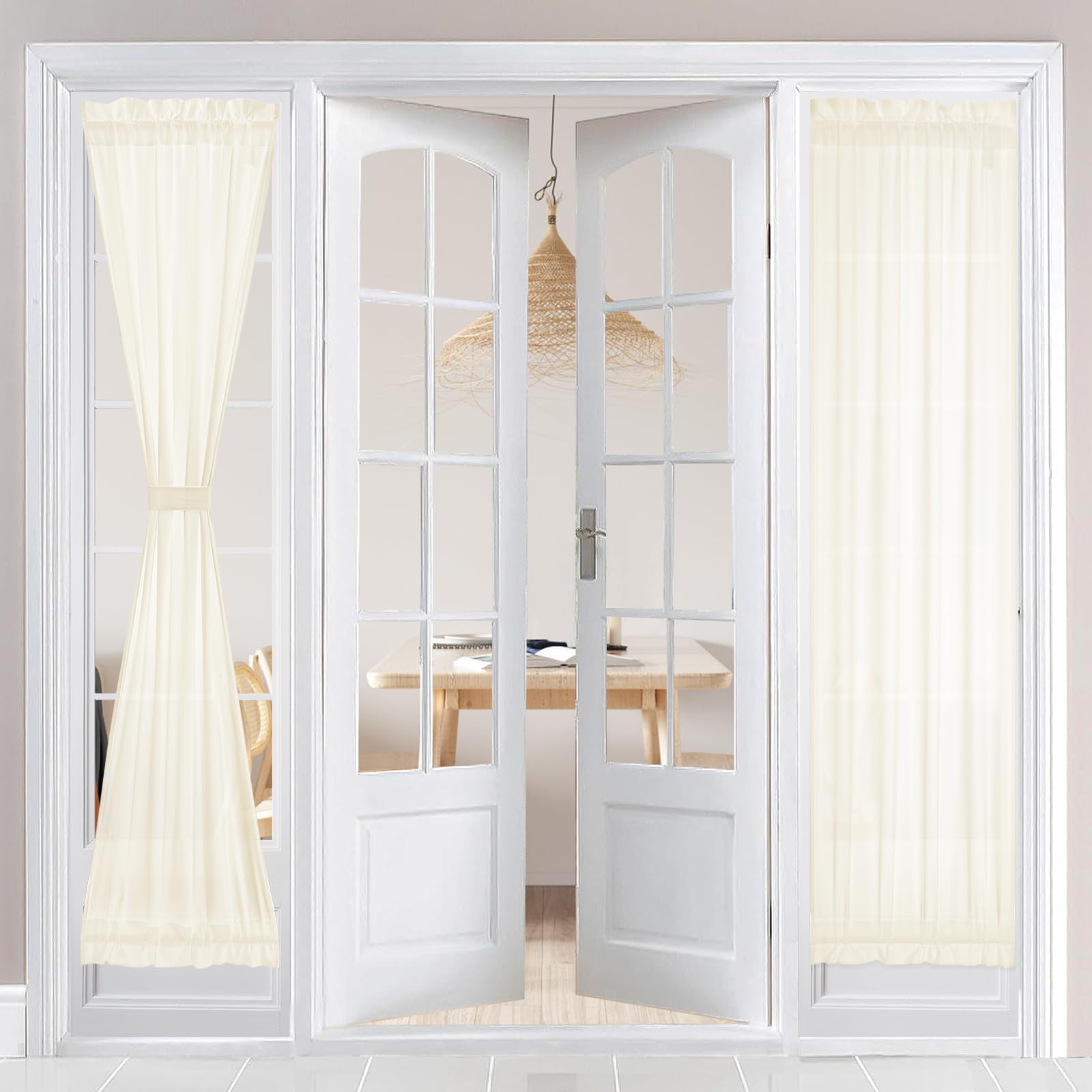 HOMEIDEAS Non-See-Through French Door Curtains Set of 2 for Front Door, Light Filtering Privacy Semi Sheer Window Curtains with Rod Pocket and Tie Back, Beige/Taupe, 26W X 72L Inch