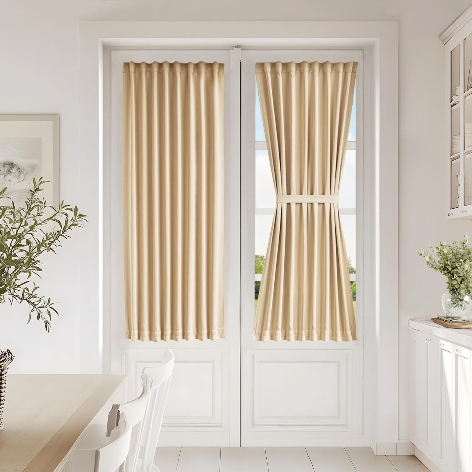 Vatge Self-Adhesive French Door Curtains - Rodless No Drill Light Filtering Window Treatment for Sliding Glass Doors, 1 Panel, W25 x L72, Greyish White