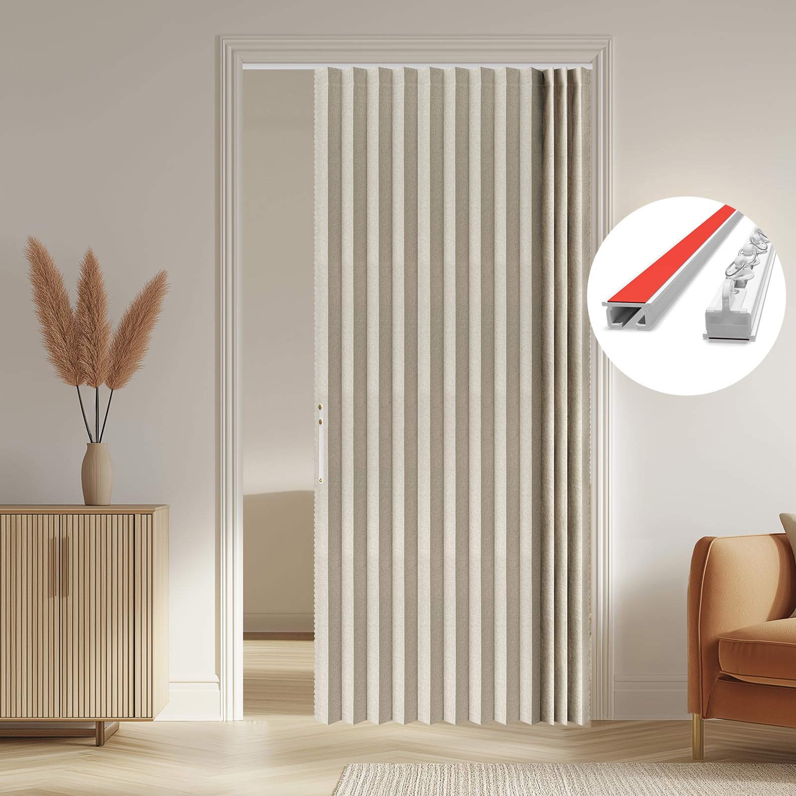 AJAZZ 100% Blackout Accordion Door Front Door Curtain Invisible Folding Doors Interior for Bedroom Living Room Doorway Curtain Sets Included Tracks (1Panel, 53W x 79 L, Black)