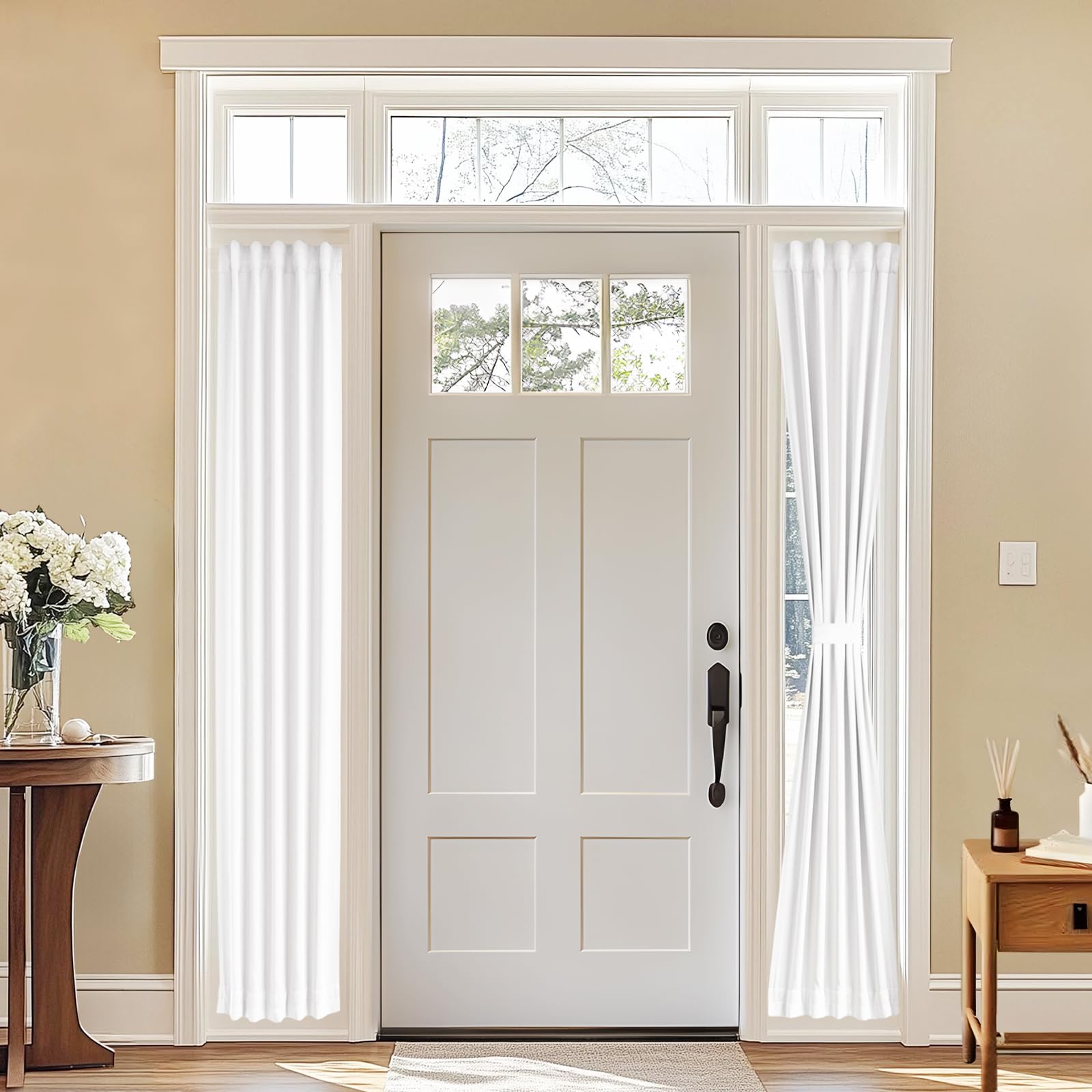 Vatge Self-Adhesive French Door Curtains - Rodless No Drill Light Filtering Window Treatment for Sliding Glass Doors, 1 Panel, W25 x L72, Greyish White