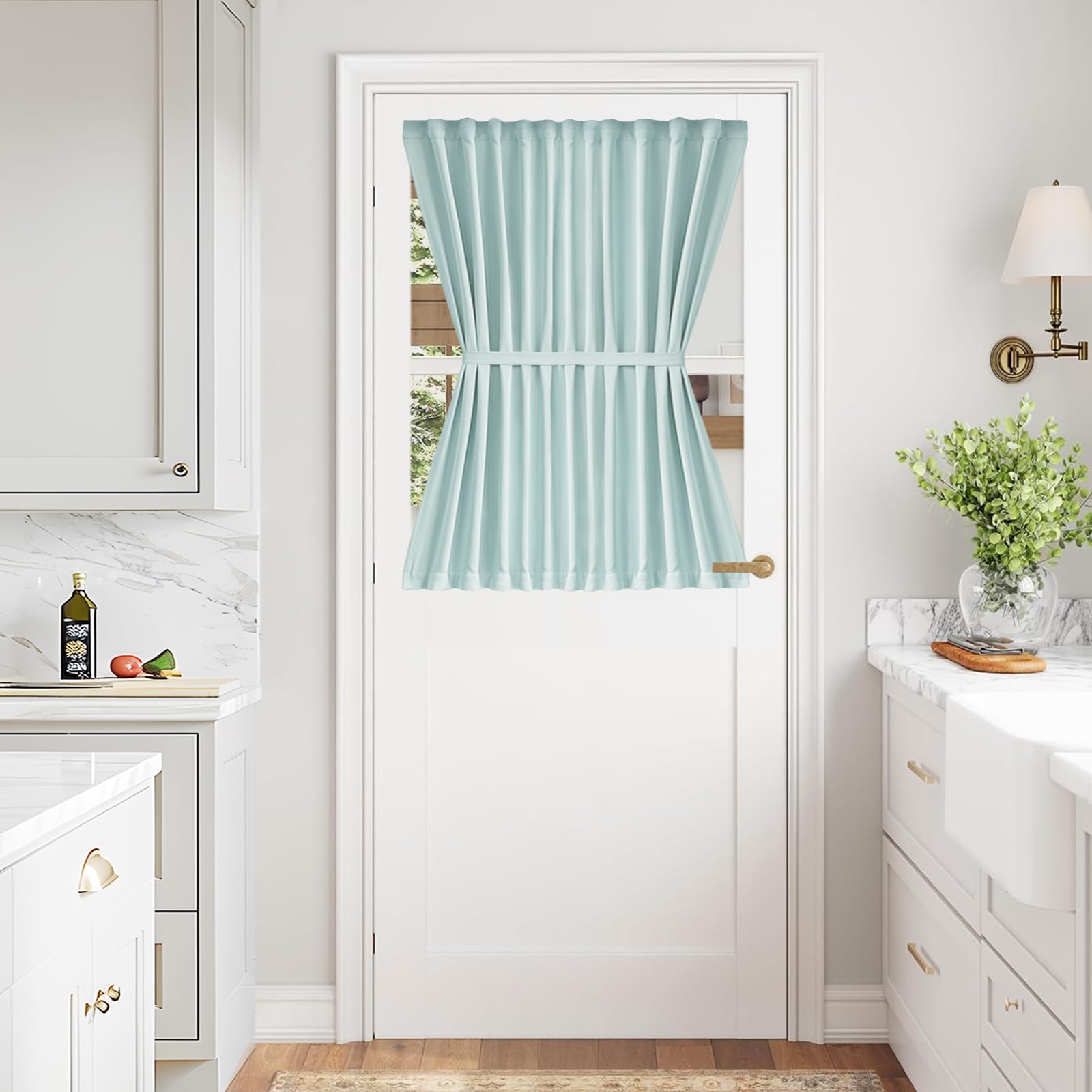 Vatge Self-Adhesive French Door Curtains - Rodless No Drill Light Filtering Window Treatment for Sliding Glass Doors, 1 Panel, W25 x L72, Greyish White