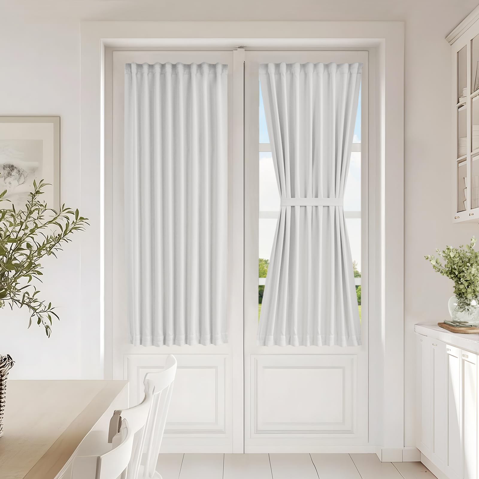 Vatge Self-Adhesive French Door Curtains - Rodless No Drill Light Filtering Window Treatment for Sliding Glass Doors, 1 Panel, W25 x L72, Greyish White