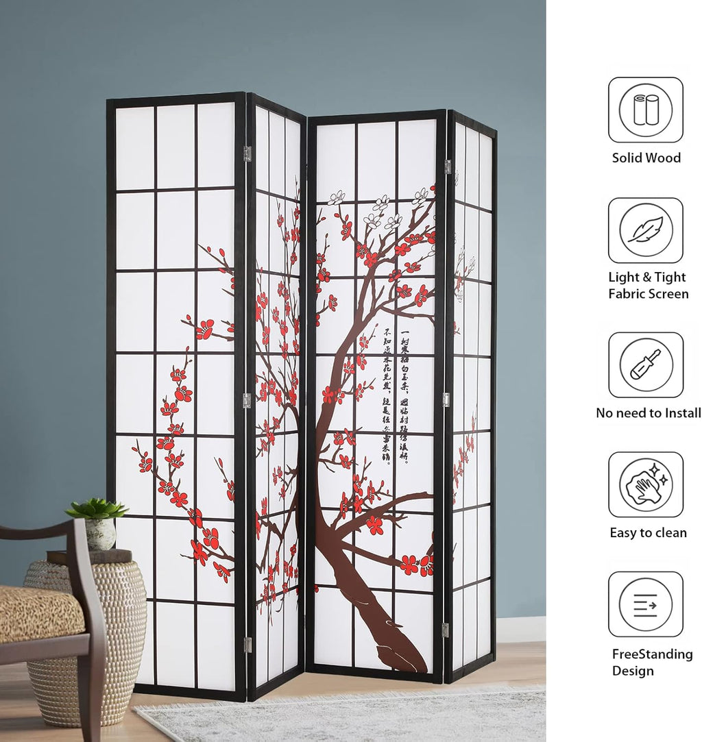FDW Room Divider 6Ft Folding Privacy Divider 4 Panel Oriental Shoji Screen Wall Divider Wood Divider Portable Freestanding Partition Screen,White