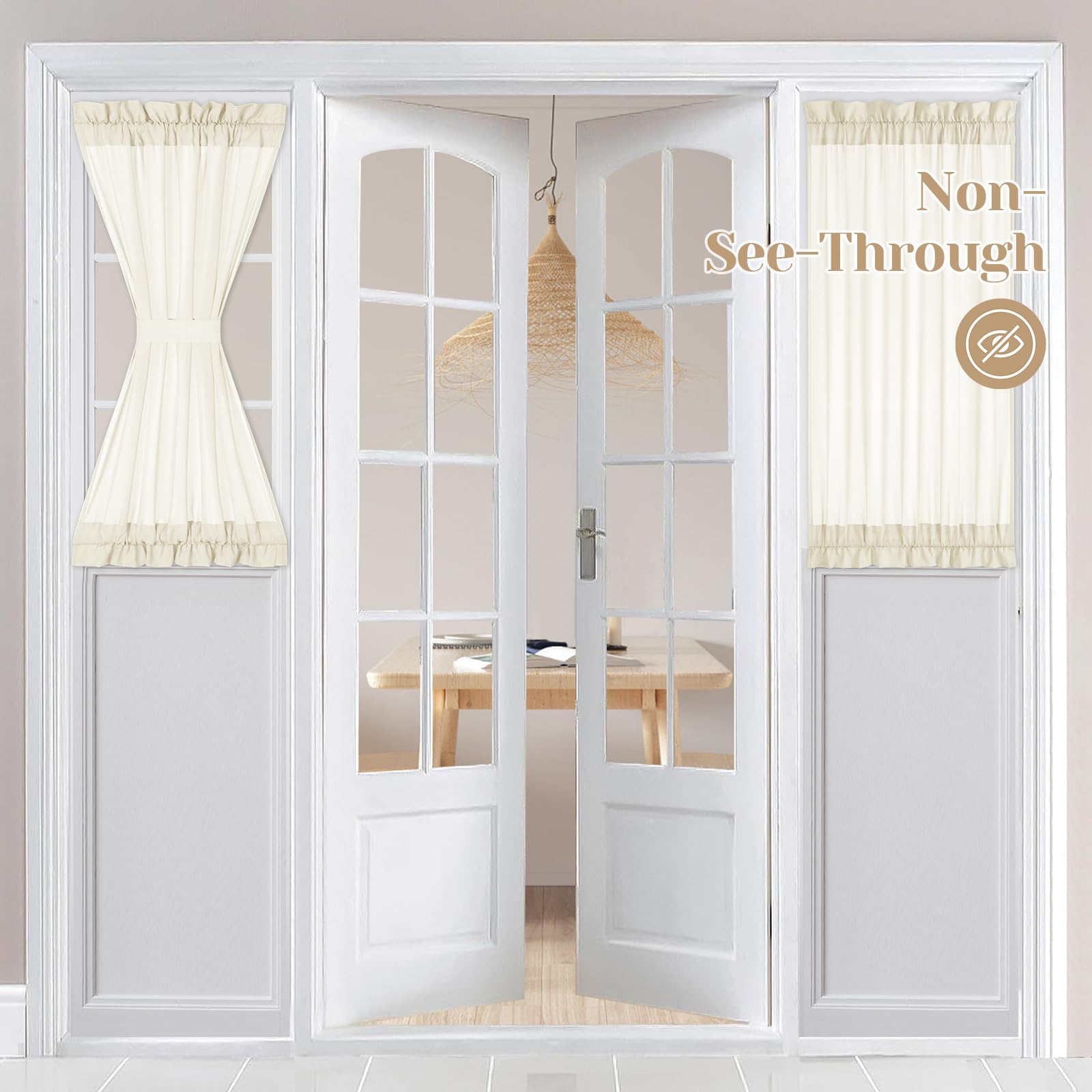 HOMEIDEAS Non-See-Through French Door Curtains Set of 2 for Front Door, Light Filtering Privacy Semi Sheer Window Curtains with Rod Pocket and Tie Back, Beige/Taupe, 26W X 72L Inch