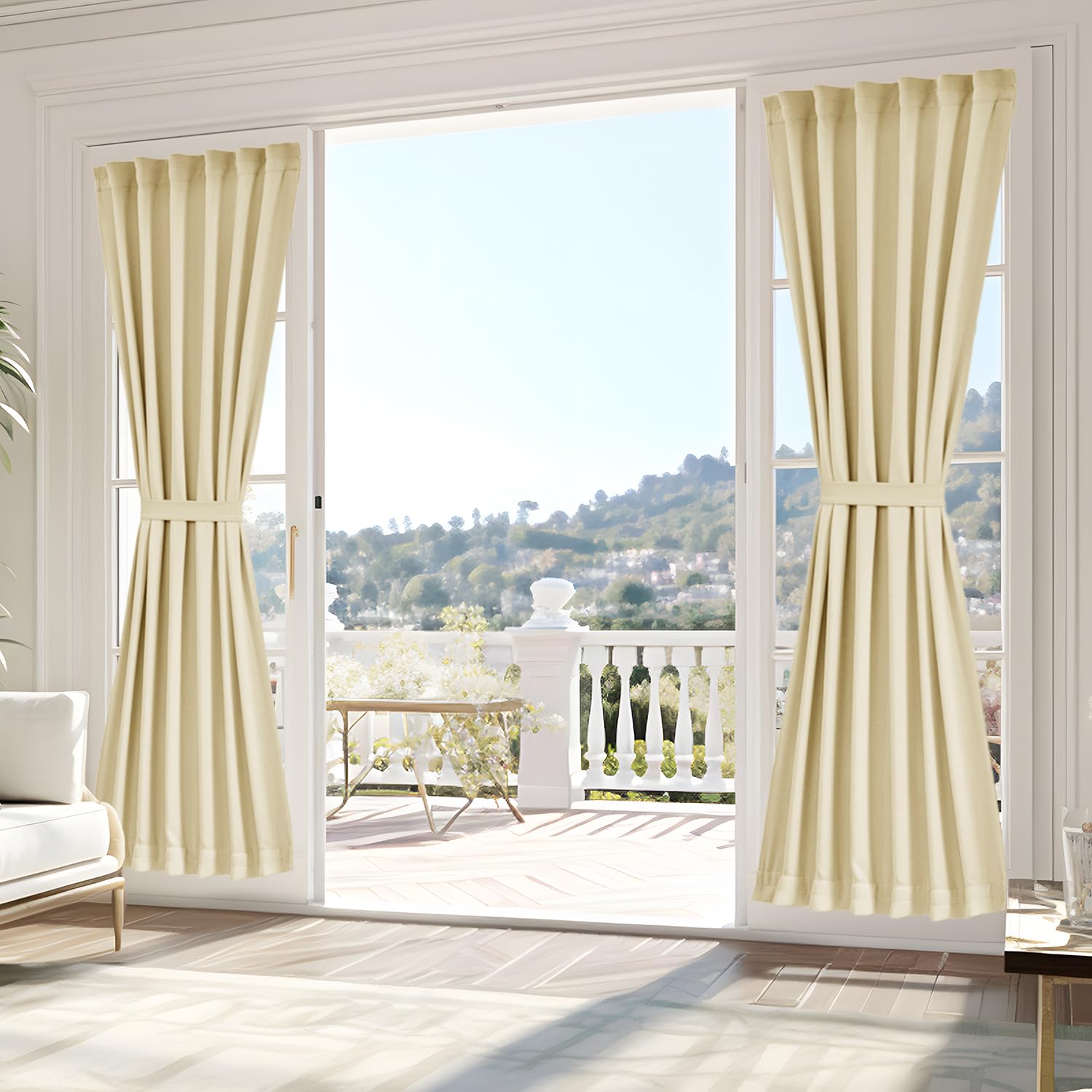 Vatge Self-Adhesive French Door Curtains - Rodless No Drill Light Filtering Window Treatment for Sliding Glass Doors, 1 Panel, W25 x L72, Greyish White