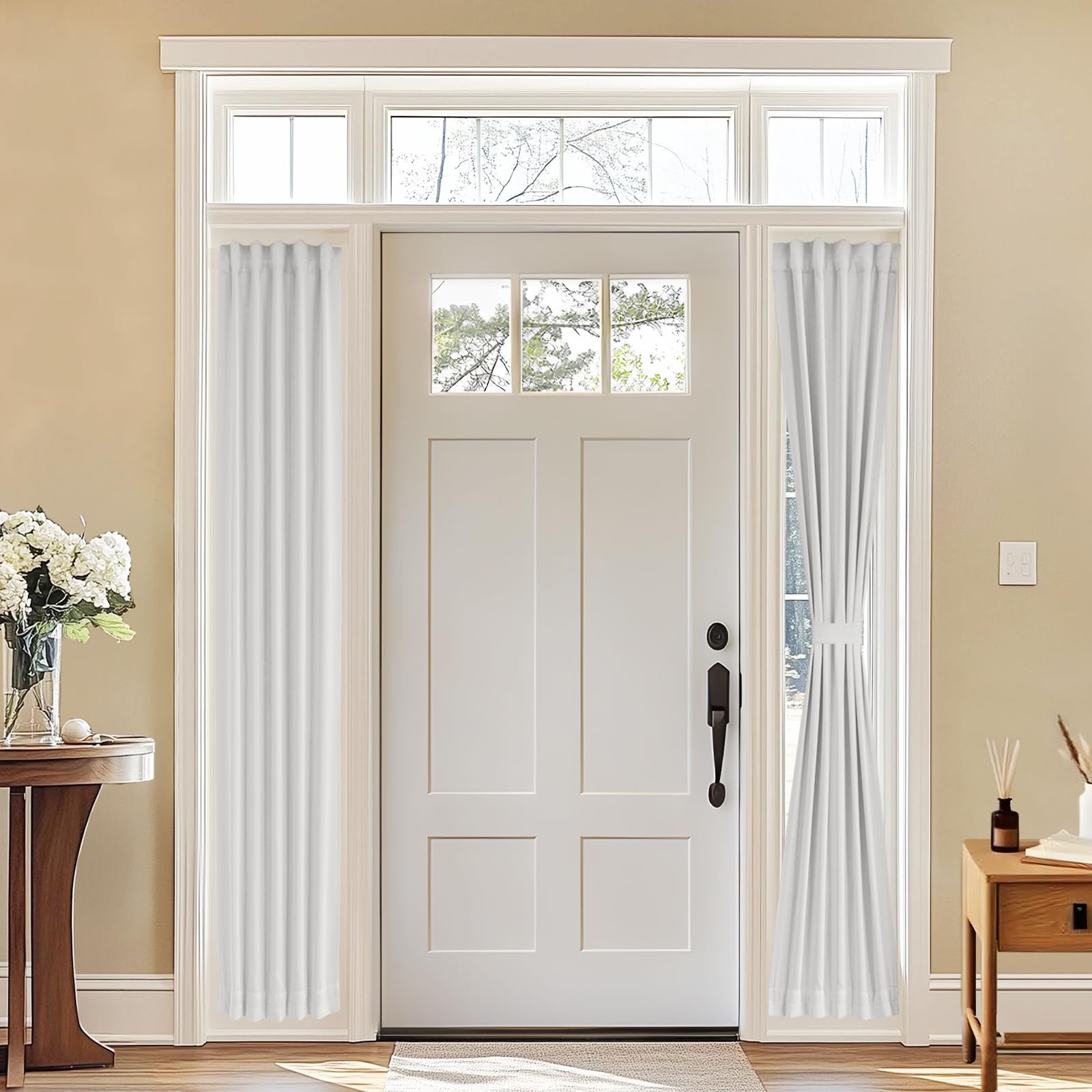 Vatge Self-Adhesive French Door Curtains - Rodless No Drill Light Filtering Window Treatment for Sliding Glass Doors, 1 Panel, W25 x L72, Greyish White