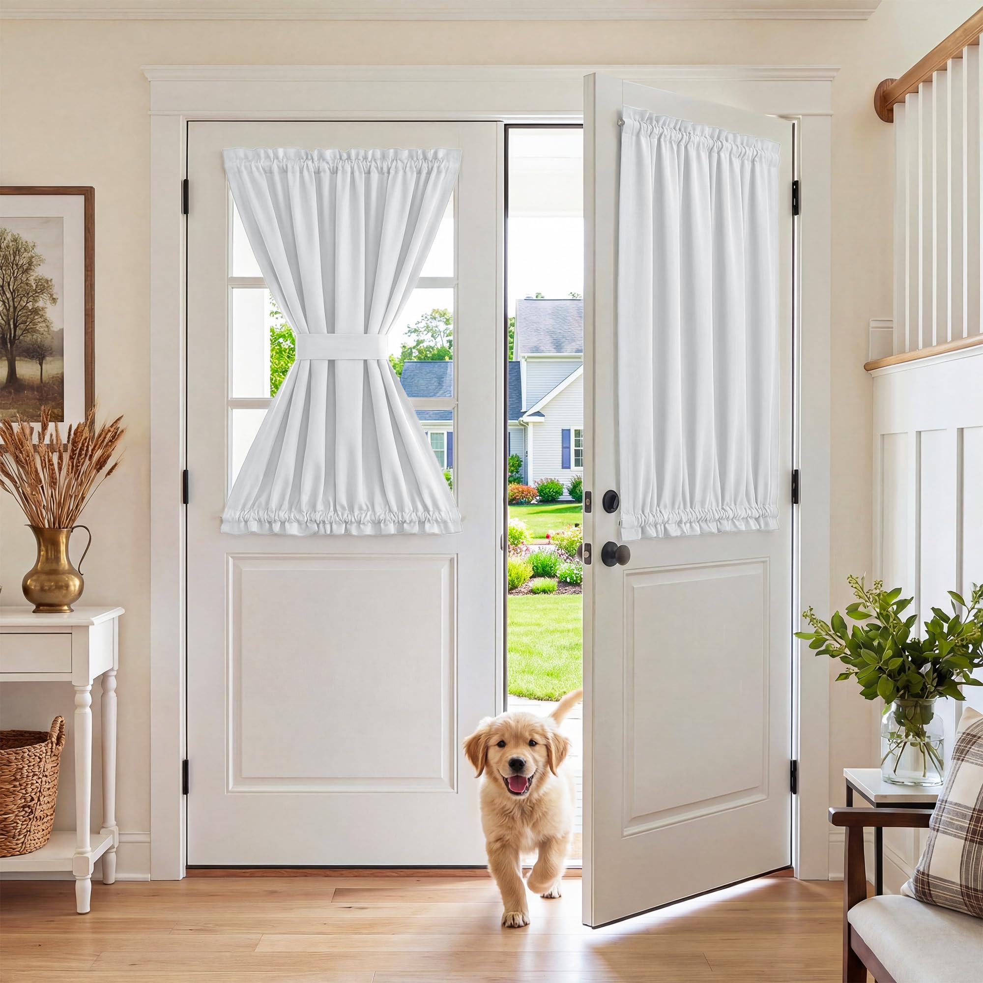 RYB HOME 100% Blackout French Door Curtain for Door Window with Dual Rod Pocket No Coating - Privacy Assured Thermal Insulated Room Darkening Drapes for Sidelight Window, W 26 x L 72, 1 Panel, Black