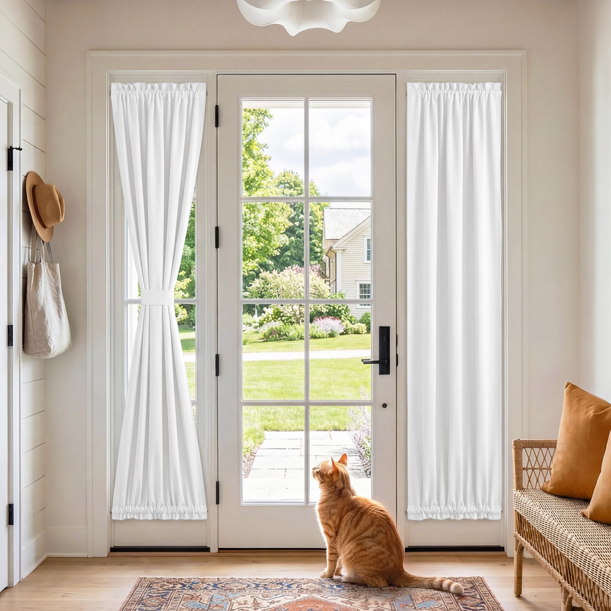 RYB HOME 100% Blackout French Door Curtain for Door Window with Dual Rod Pocket No Coating - Privacy Assured Thermal Insulated Room Darkening Drapes for Sidelight Window, W 26 x L 72, 1 Panel, Black