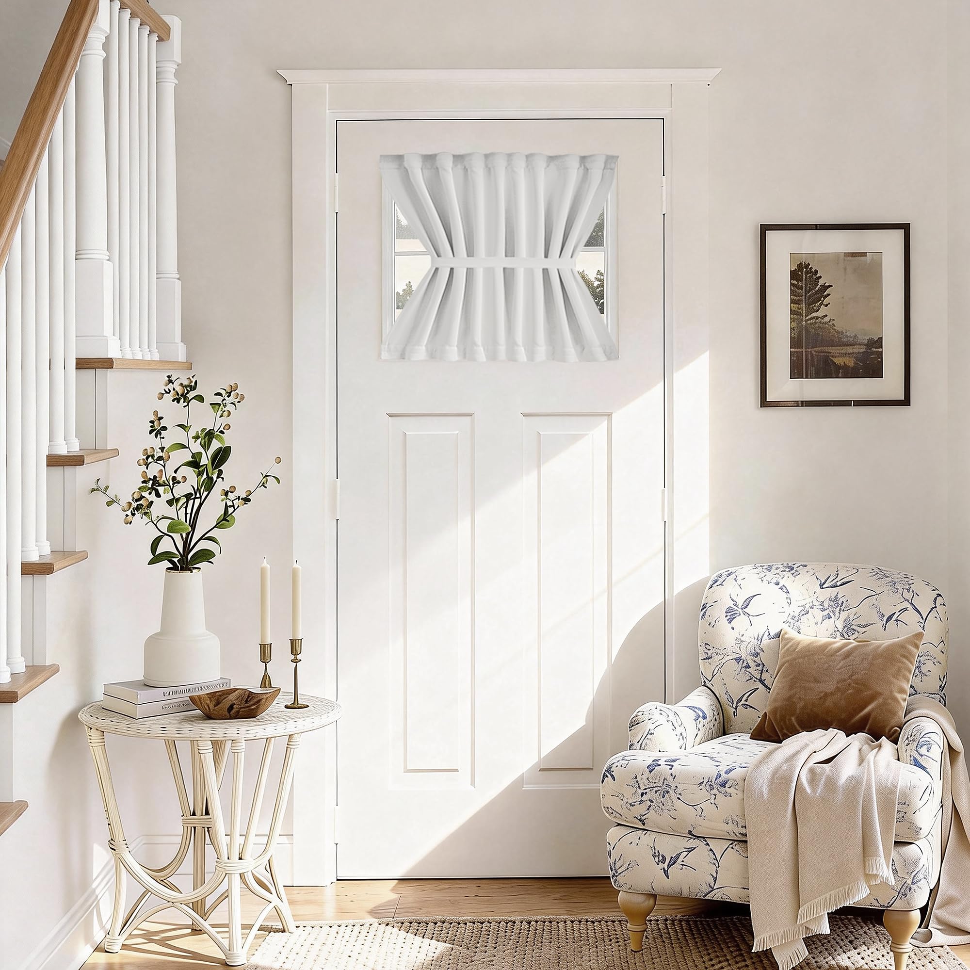 Vatge Self-Adhesive French Door Curtains - Rodless No Drill Light Filtering Window Treatment for Sliding Glass Doors, 1 Panel, W25 x L72, Greyish White
