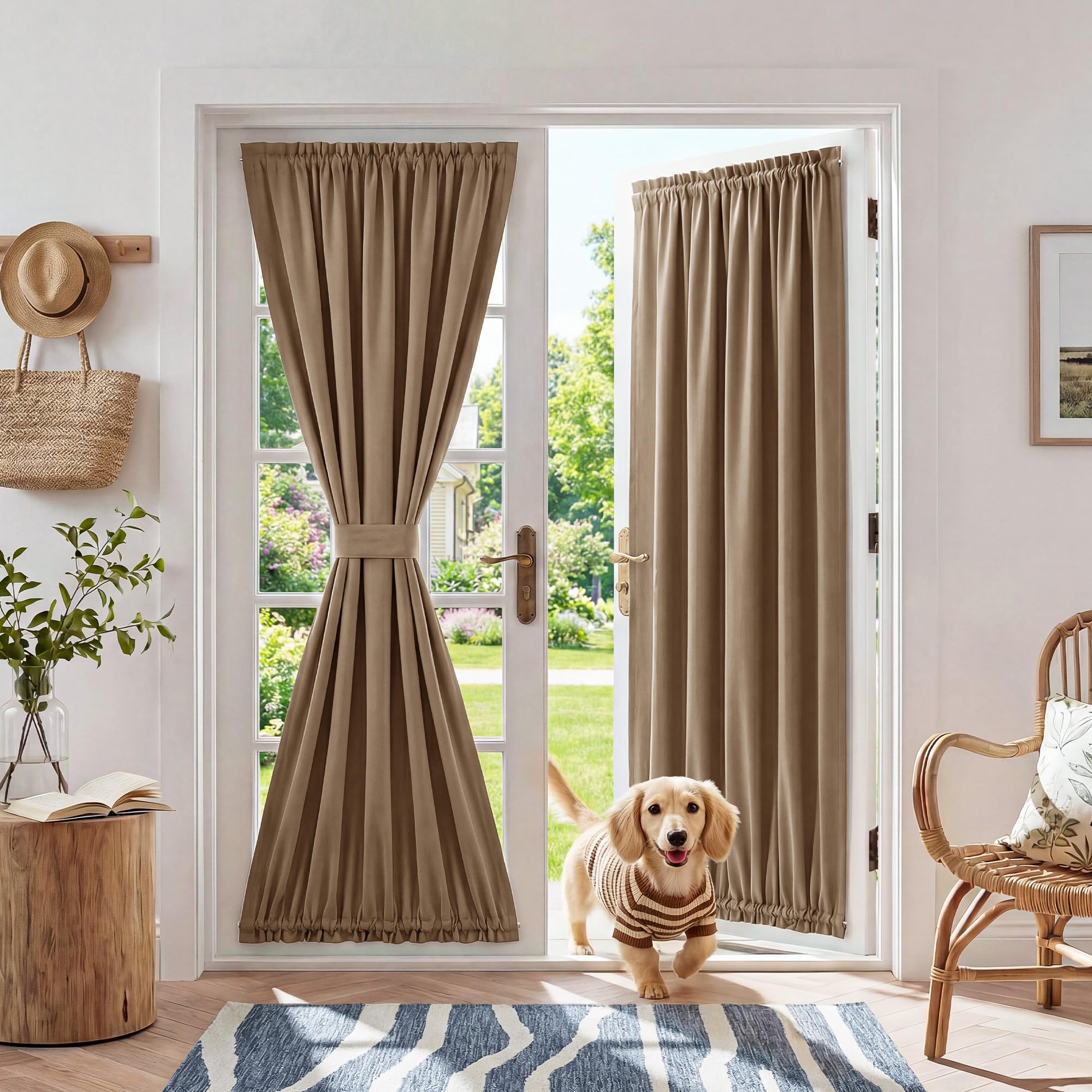 RYB HOME 100% Blackout French Door Curtain for Door Window with Dual Rod Pocket No Coating - Privacy Assured Thermal Insulated Room Darkening Drapes for Sidelight Window, W 26 x L 72, 1 Panel, Black