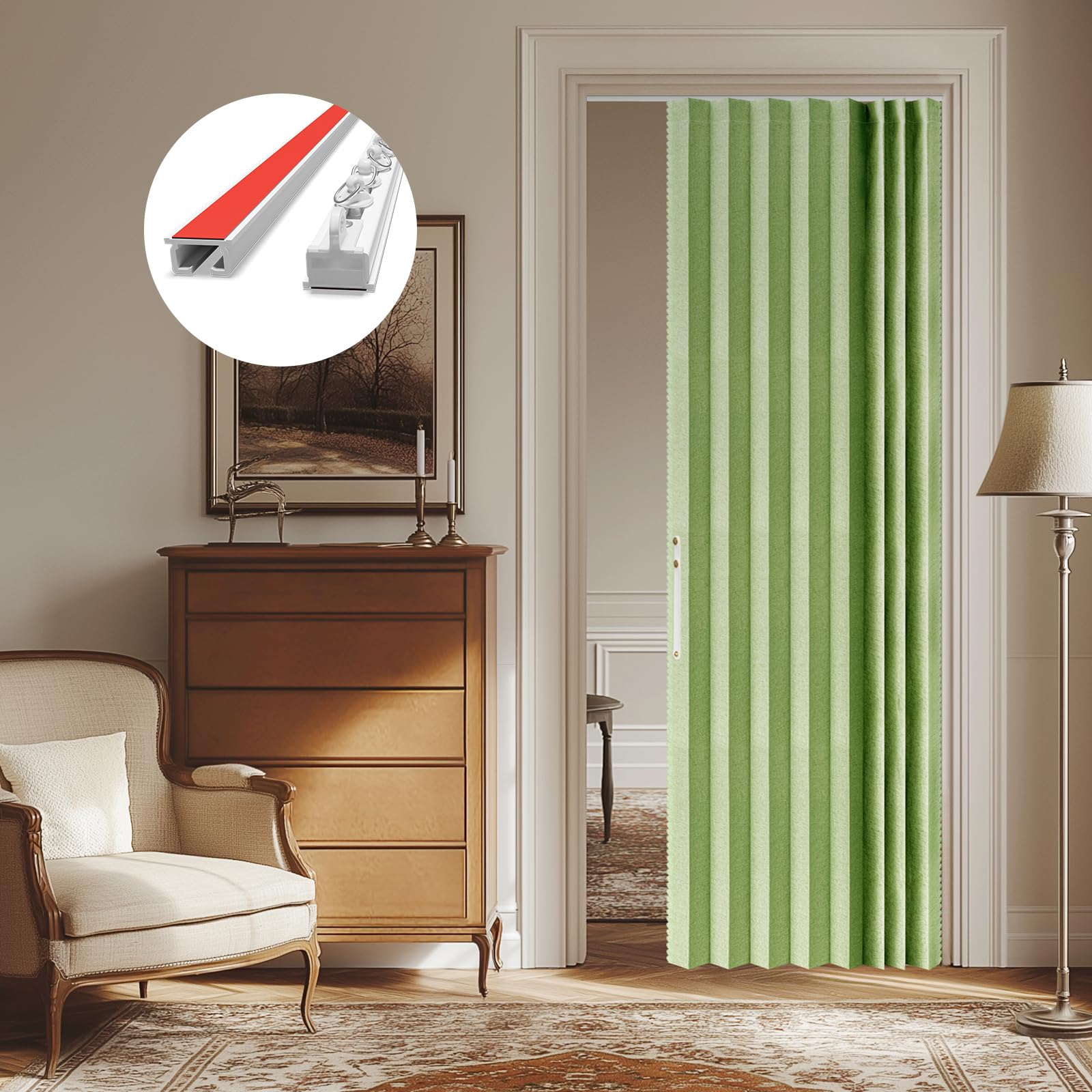 AJAZZ 100% Blackout Accordion Door Front Door Curtain Invisible Folding Doors Interior for Bedroom Living Room Doorway Curtain Sets Included Tracks (1Panel, 53W x 79 L, Black)