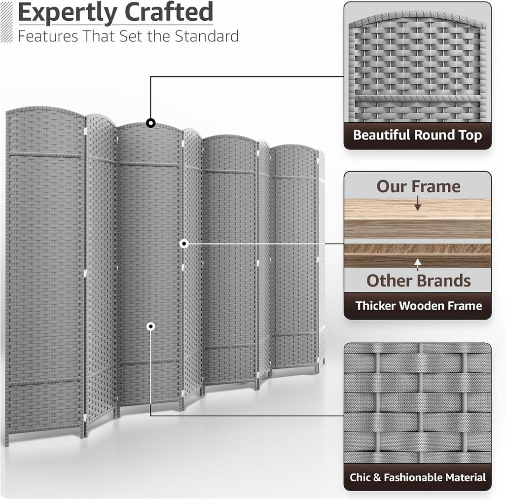 Sorbus 8 Panel Room Divider 6 ft. Tall - Privacy Screen, Extra Wide Double Hinged Panels, Mesh Hand-Woven Design, Partition Room Dividers and Folding Privacy Screens, Wall Divider for Room Separation