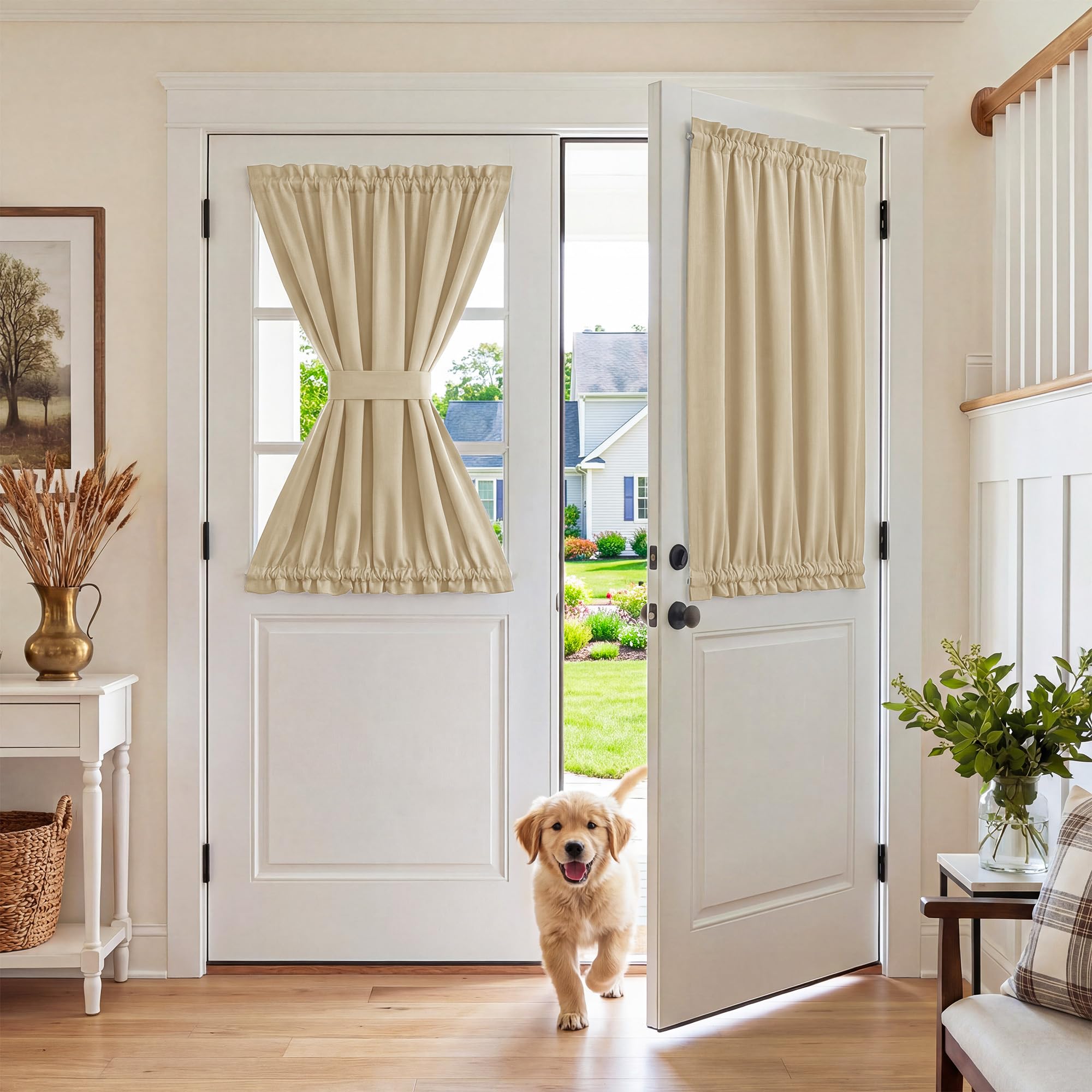 RYB HOME 100% Blackout French Door Curtain for Door Window with Dual Rod Pocket No Coating - Privacy Assured Thermal Insulated Room Darkening Drapes for Sidelight Window, W 26 x L 72, 1 Panel, Black