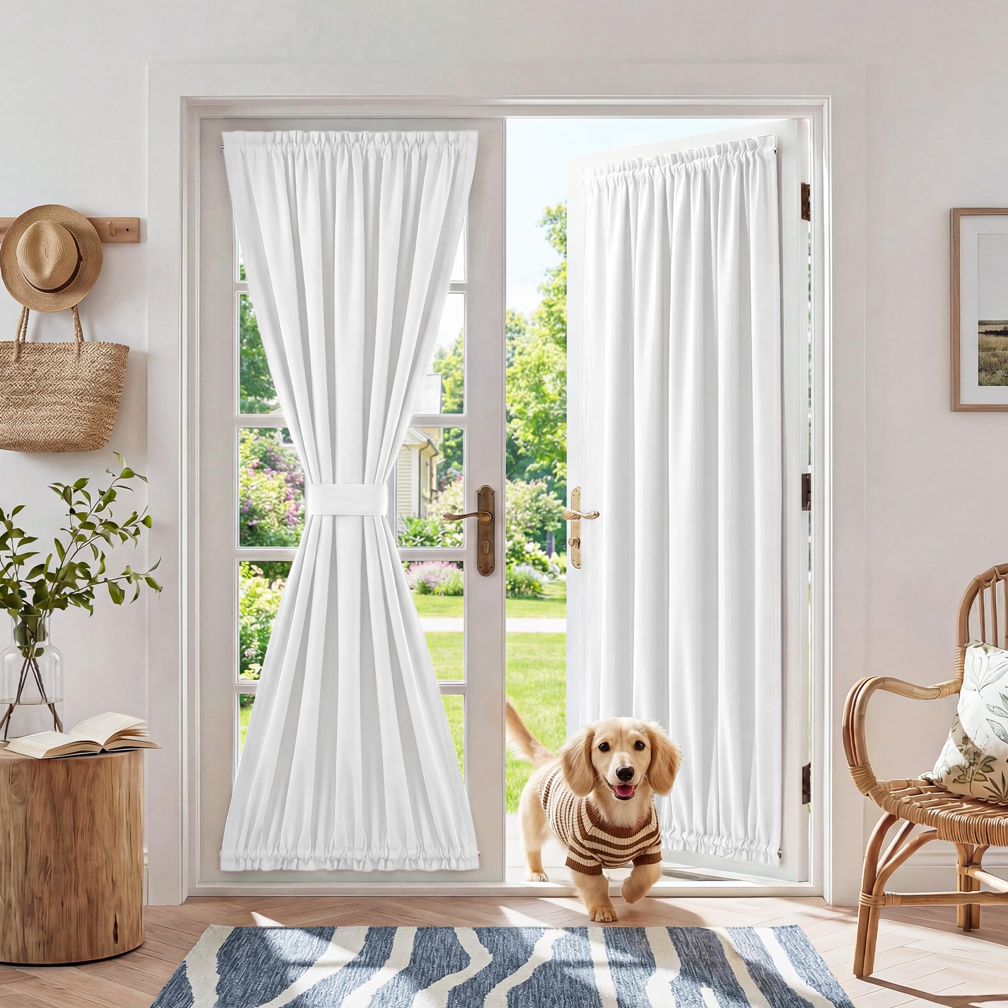 RYB HOME 100% Blackout French Door Curtain for Door Window with Dual Rod Pocket No Coating - Privacy Assured Thermal Insulated Room Darkening Drapes for Sidelight Window, W 26 x L 72, 1 Panel, Black