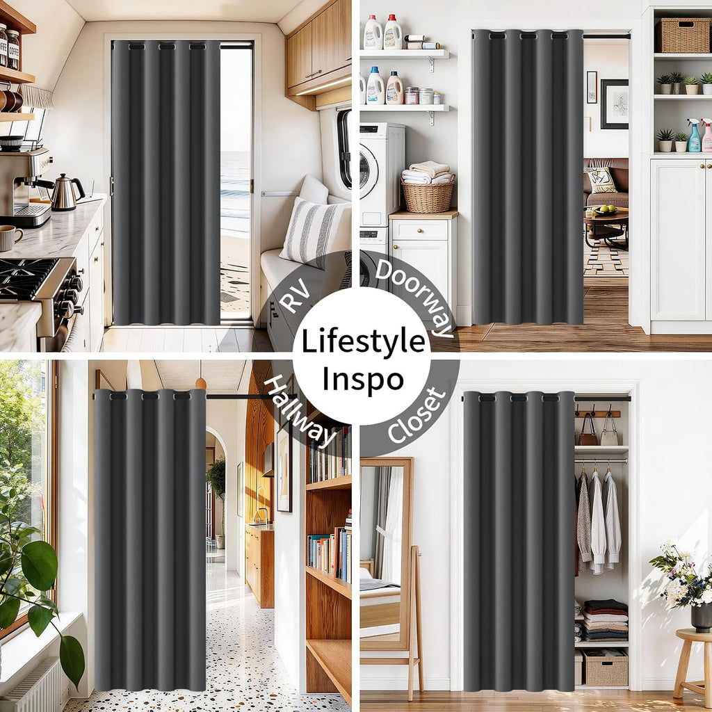 Vatge Magnetic Closet Curtain with Rod - W42 x L80, 1 Panel, Gray, Room Darkening Privacy Doorway Curtains for Open Bedroom, Temporary Door for Hallway