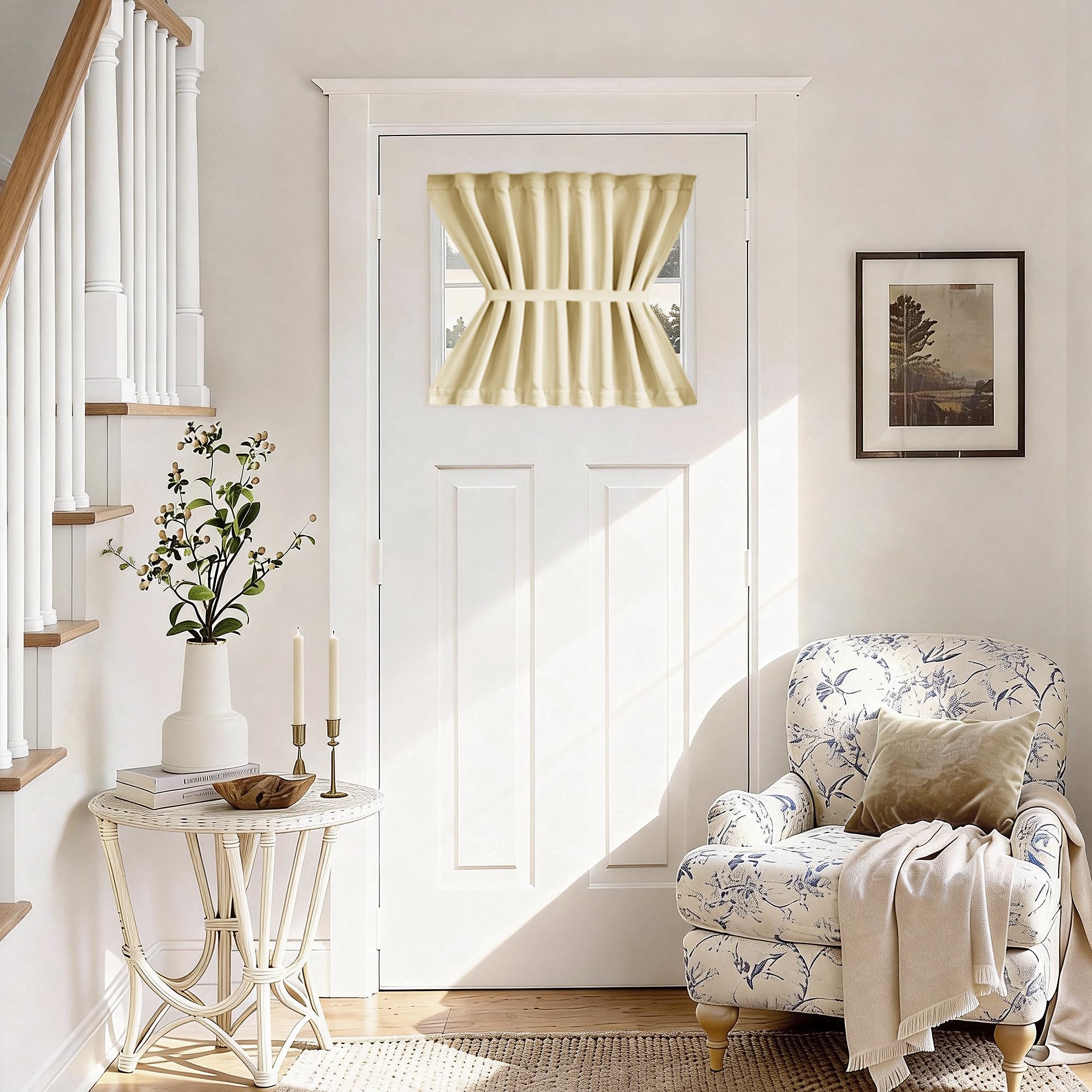 Vatge Self-Adhesive French Door Curtains - Rodless No Drill Light Filtering Window Treatment for Sliding Glass Doors, 1 Panel, W25 x L72, Greyish White