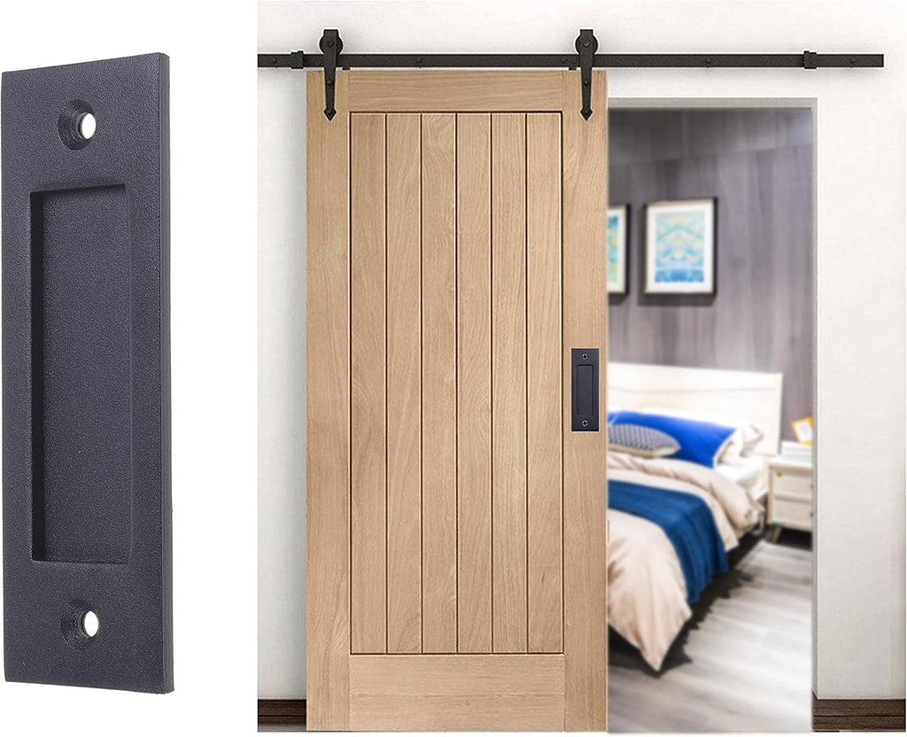 Eco-Fused 1x Sliding Barn Door Finger Pull (Black) with Self Tapping Screws - 6-Inch Solid Steel Flat Bottom Handle - Easy to Install - Ideal for Sliding Doors, Closets, Sheds, Garages