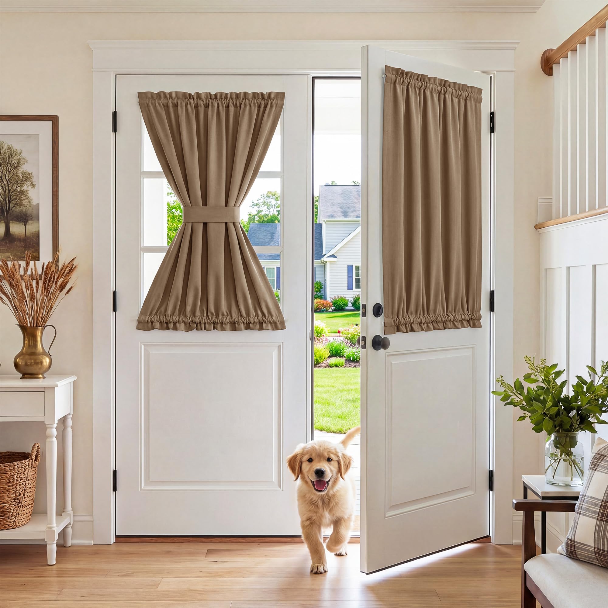 RYB HOME 100% Blackout French Door Curtain for Door Window with Dual Rod Pocket No Coating - Privacy Assured Thermal Insulated Room Darkening Drapes for Sidelight Window, W 26 x L 72, 1 Panel, Black