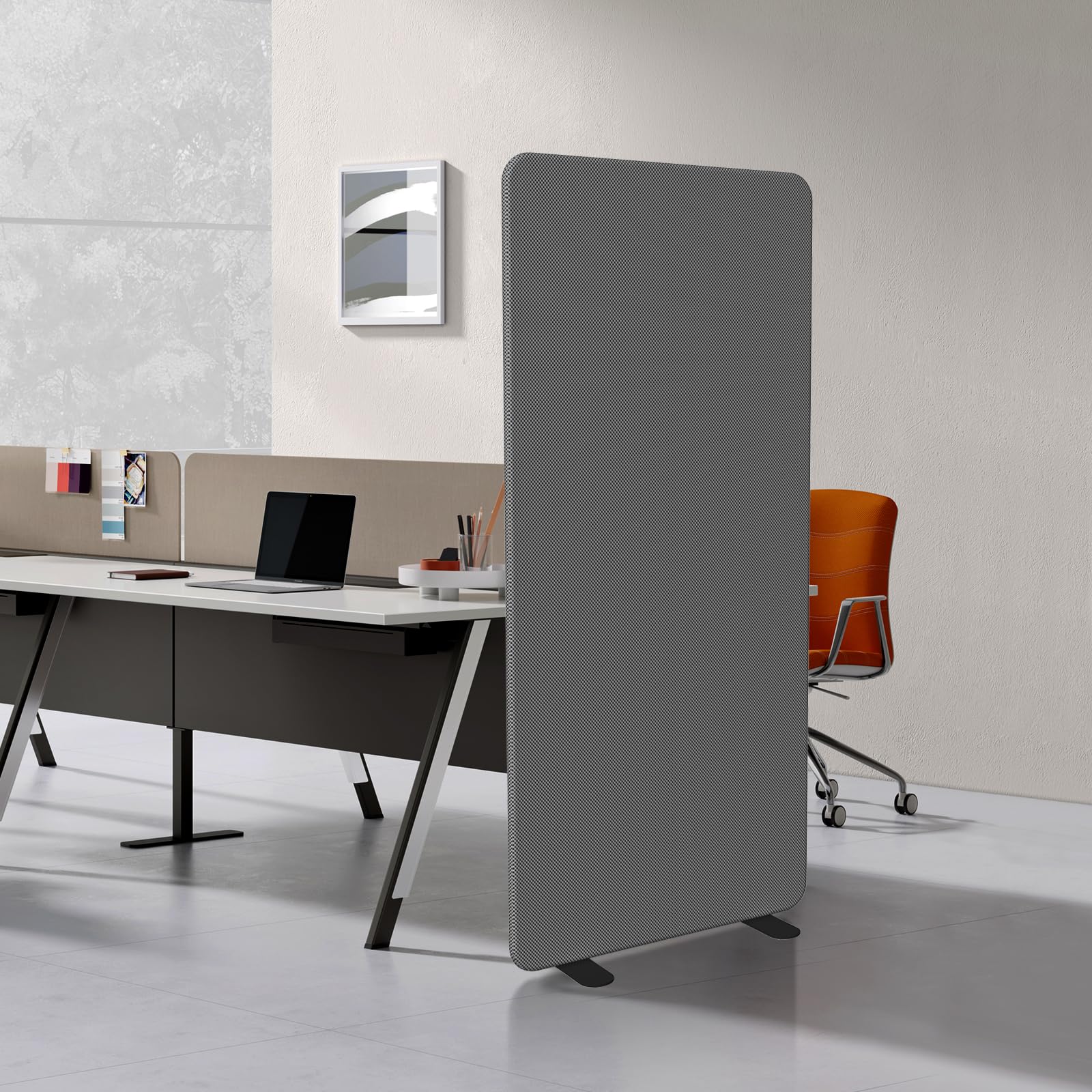 65"× 29" Standing Room Dividers Panel, Office Partitions, High-Density Fabric, Heavy-Duty Steel Pipe, Privacy Divider Panel Wall for Office, Home, Study, Video Conference, Gray