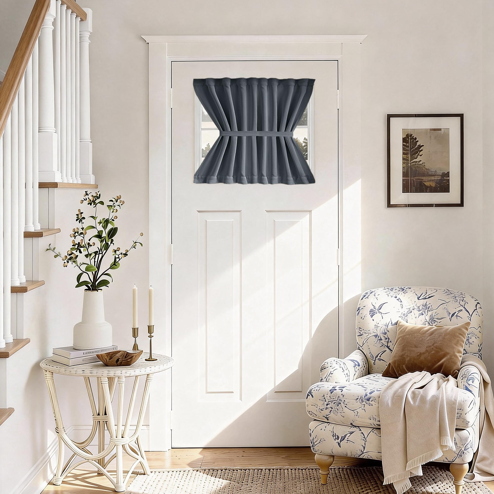 Vatge Self-Adhesive French Door Curtains - Rodless No Drill Light Filtering Window Treatment for Sliding Glass Doors, 1 Panel, W25 x L72, Greyish White