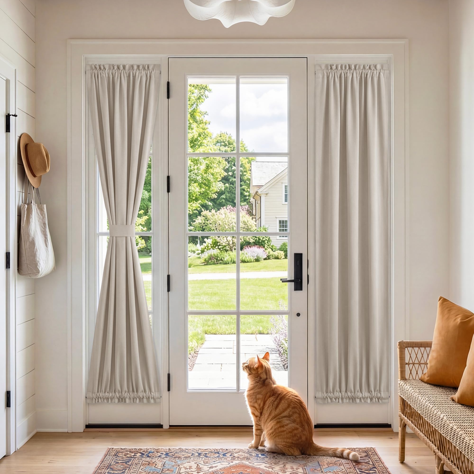 RYB HOME 100% Blackout French Door Curtain for Door Window with Dual Rod Pocket No Coating - Privacy Assured Thermal Insulated Room Darkening Drapes for Sidelight Window, W 26 x L 72, 1 Panel, Black