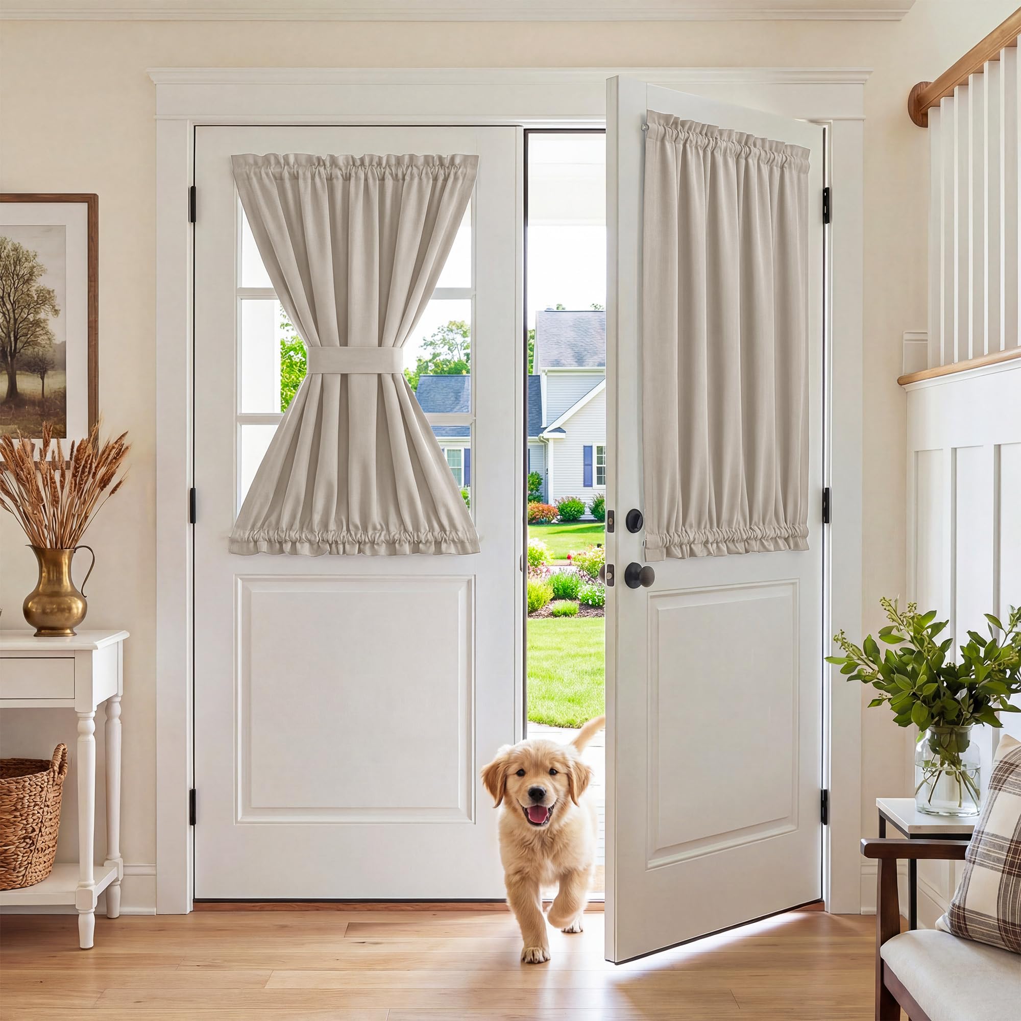 RYB HOME 100% Blackout French Door Curtain for Door Window with Dual Rod Pocket No Coating - Privacy Assured Thermal Insulated Room Darkening Drapes for Sidelight Window, W 26 x L 72, 1 Panel, Black