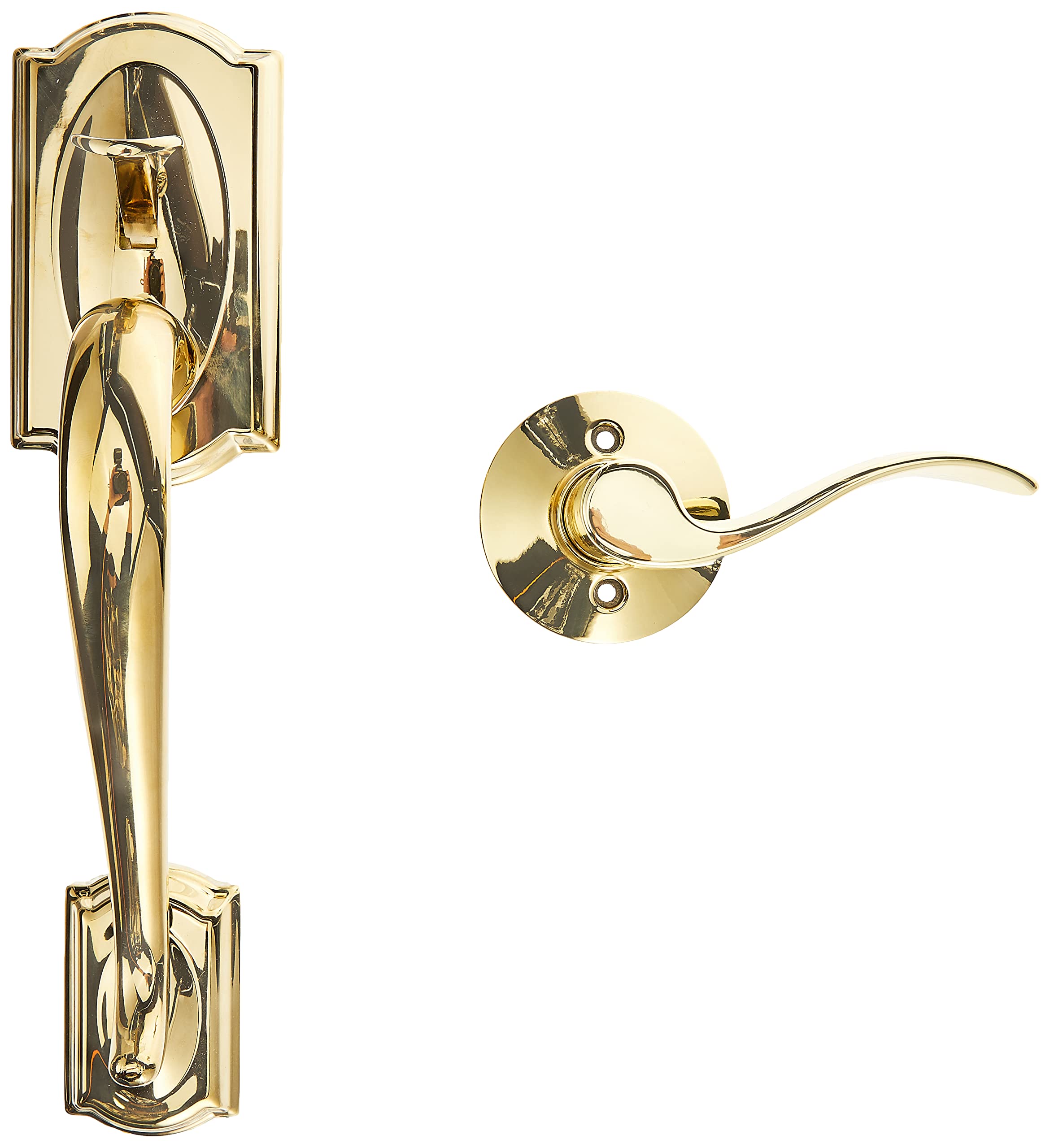 Schlage FE285 CAM 505 GEO 605 Camelot Front Entry Handleset with Georgian Knob, Lower Half Grip, Bright Brass