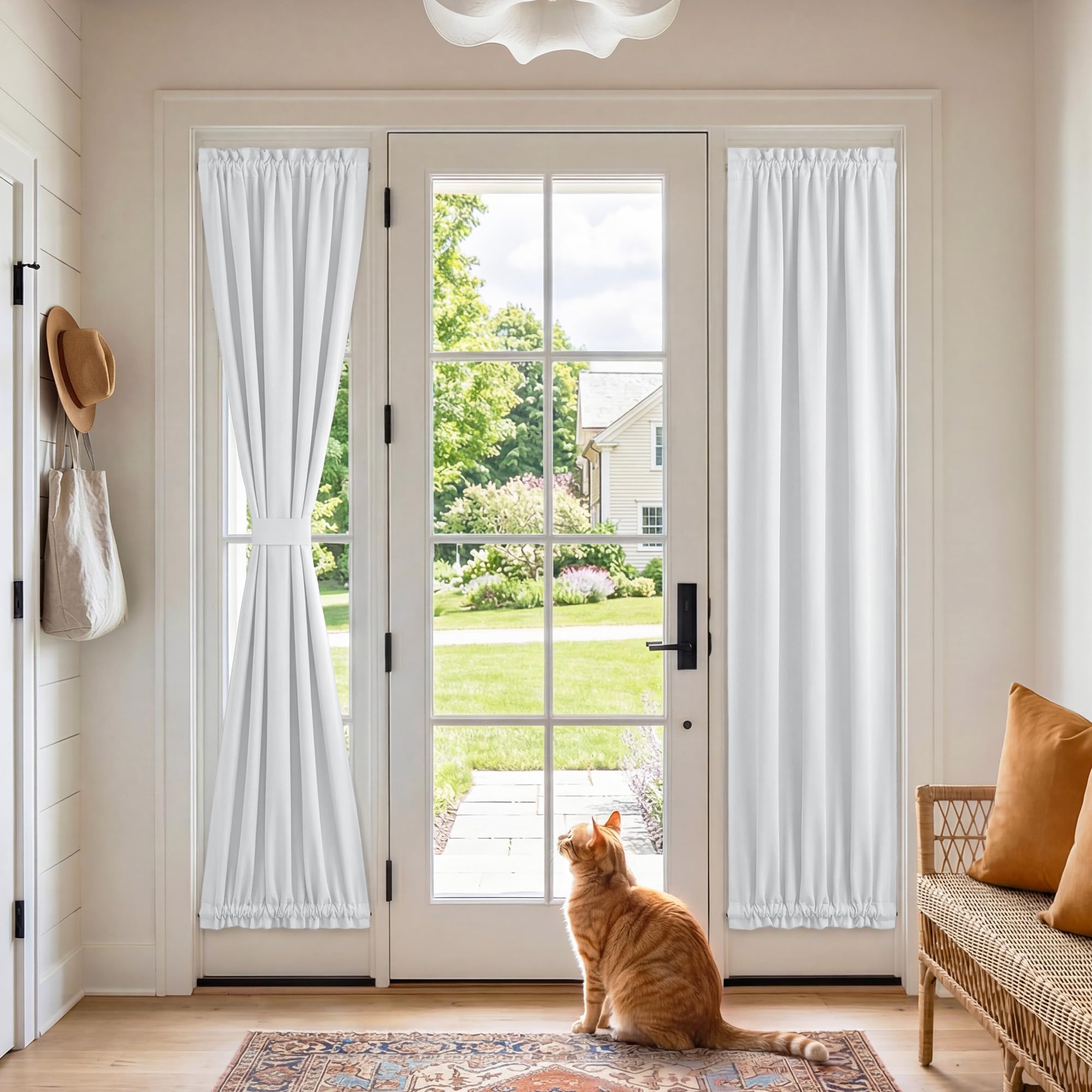 RYB HOME 100% Blackout French Door Curtain for Door Window with Dual Rod Pocket No Coating - Privacy Assured Thermal Insulated Room Darkening Drapes for Sidelight Window, W 26 x L 72, 1 Panel, Black