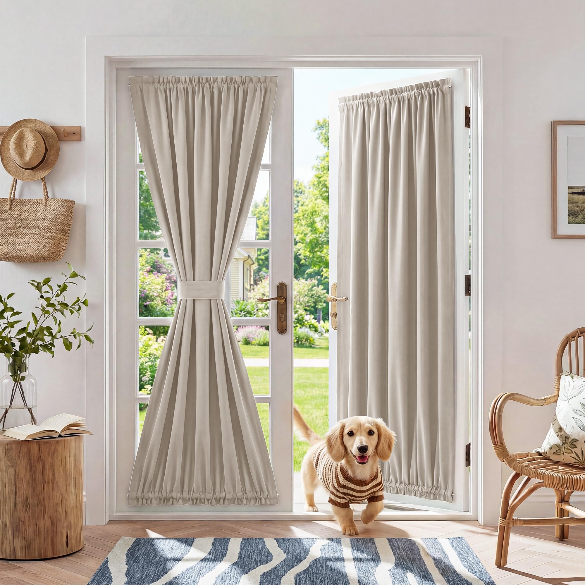 RYB HOME 100% Blackout French Door Curtain for Door Window with Dual Rod Pocket No Coating - Privacy Assured Thermal Insulated Room Darkening Drapes for Sidelight Window, W 26 x L 72, 1 Panel, Black