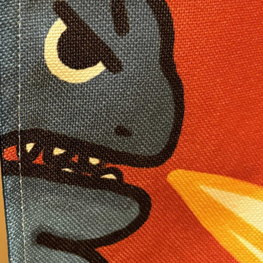 Ofat Home Cartoon Dinosaur Noren Curtain, 33.5" x 59" | Funny fire-breathing monster doorway curtain with Japanese style design for bedroom, dorm or gaming room decor
