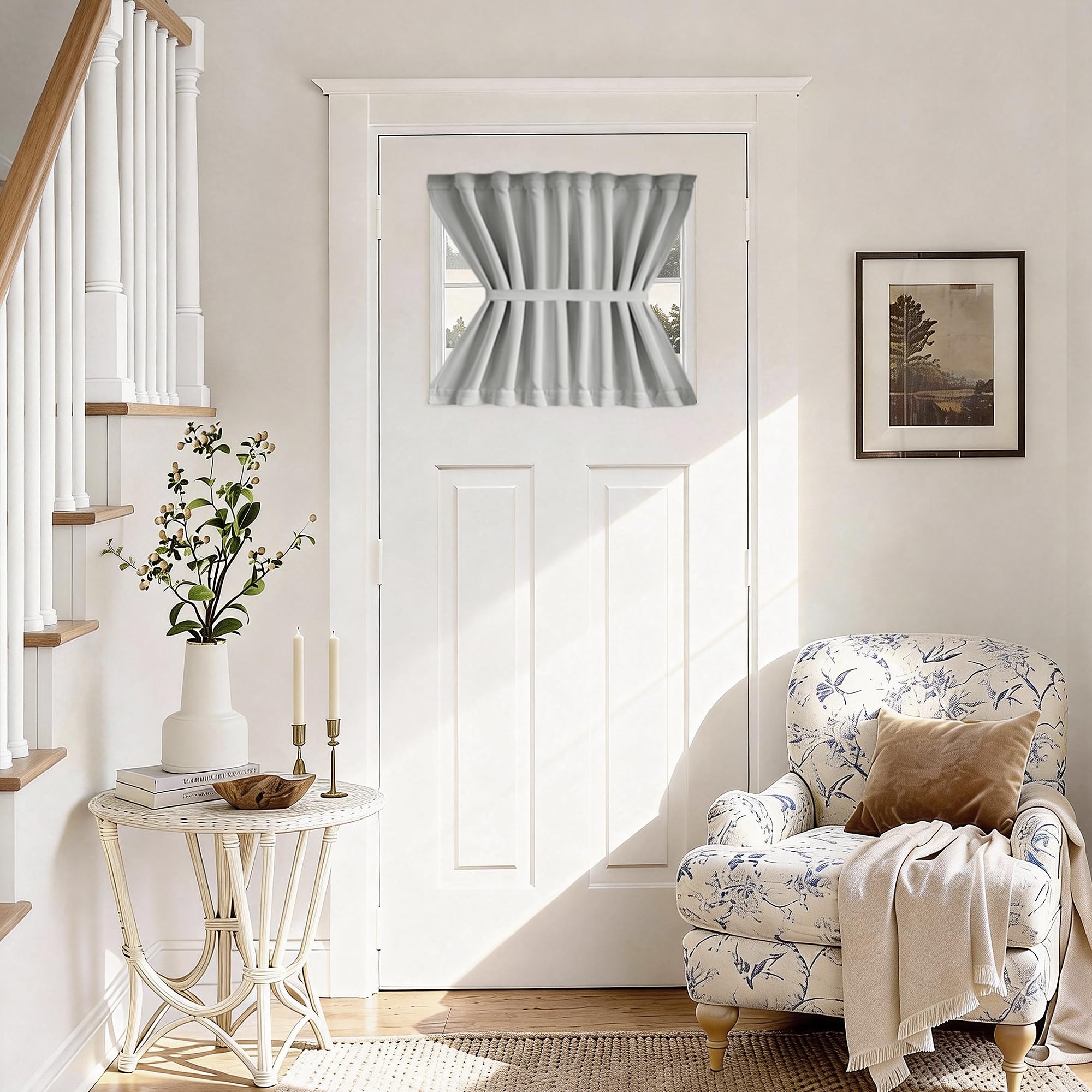 Vatge Self-Adhesive French Door Curtains - Rodless No Drill Light Filtering Window Treatment for Sliding Glass Doors, 1 Panel, W25 x L72, Greyish White