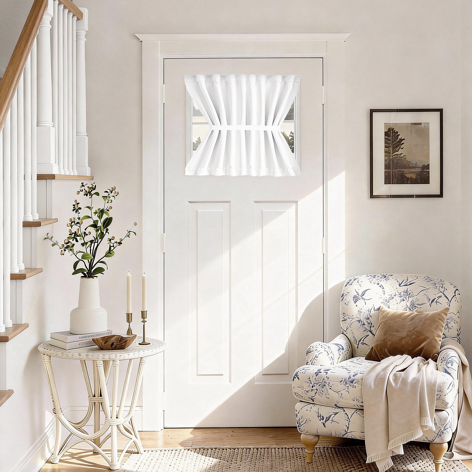 Vatge Self-Adhesive French Door Curtains - Rodless No Drill Light Filtering Window Treatment for Sliding Glass Doors, 1 Panel, W25 x L72, Greyish White