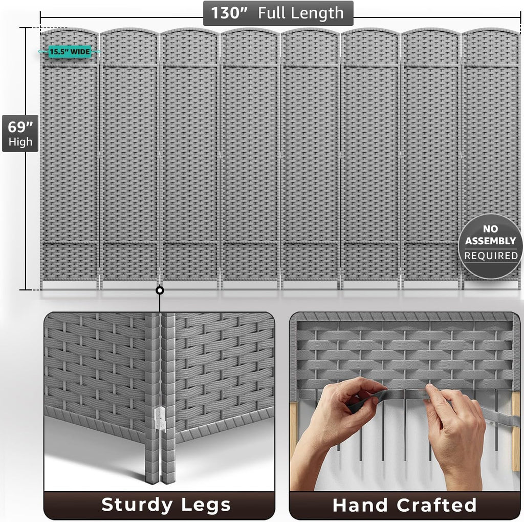 Sorbus 8 Panel Room Divider 6 ft. Tall - Privacy Screen, Extra Wide Double Hinged Panels, Mesh Hand-Woven Design, Partition Room Dividers and Folding Privacy Screens, Wall Divider for Room Separation