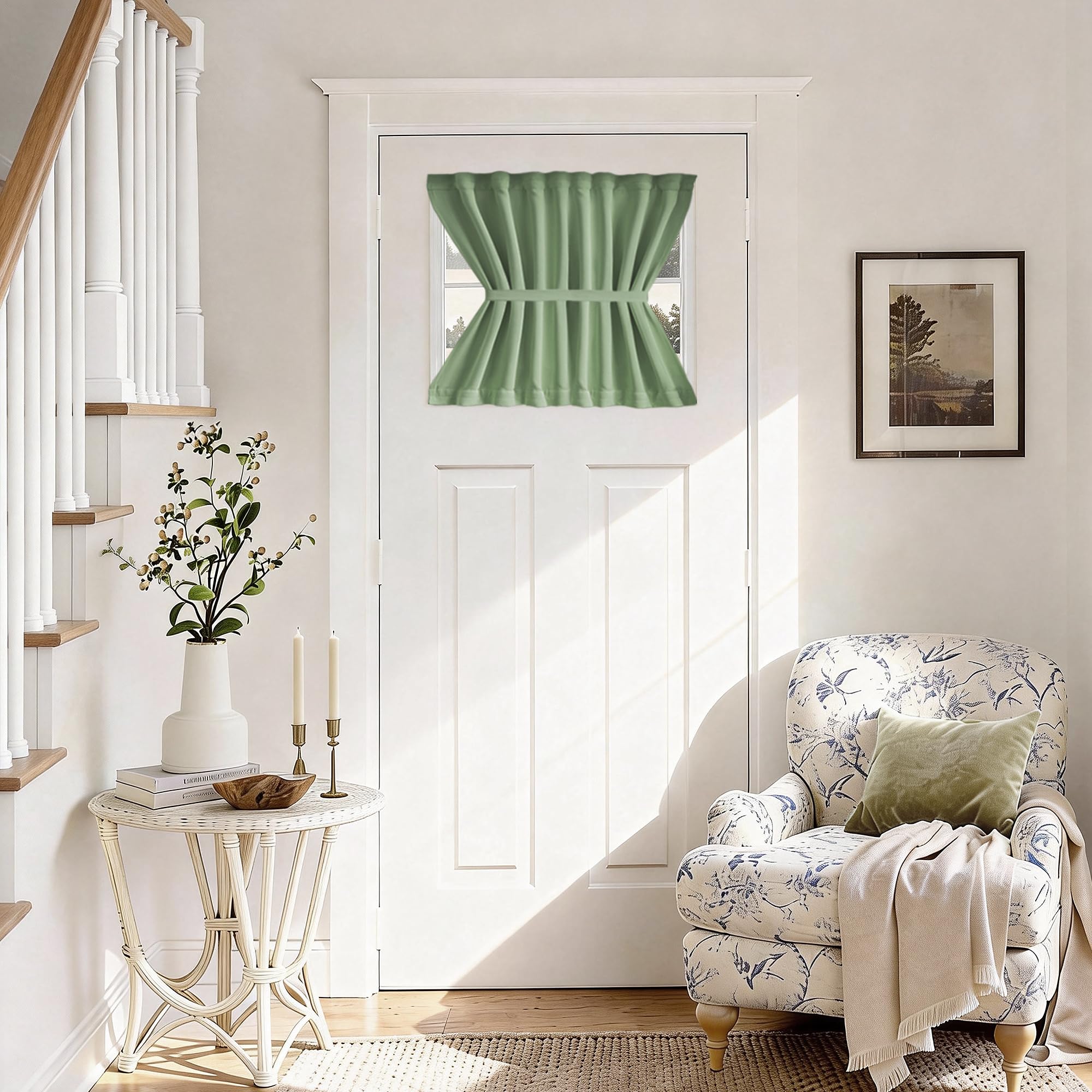 Vatge Self-Adhesive French Door Curtains - Rodless No Drill Light Filtering Window Treatment for Sliding Glass Doors, 1 Panel, W25 x L72, Greyish White