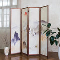 4 Panel Room Divider, 5.6 ft Tall Blackout Folding Privacy Screen - Freestanding Partition Wall with Double-Sided Patterns, Graceful Floral and Bird Artwork for Home Office (67" H x 63" W)