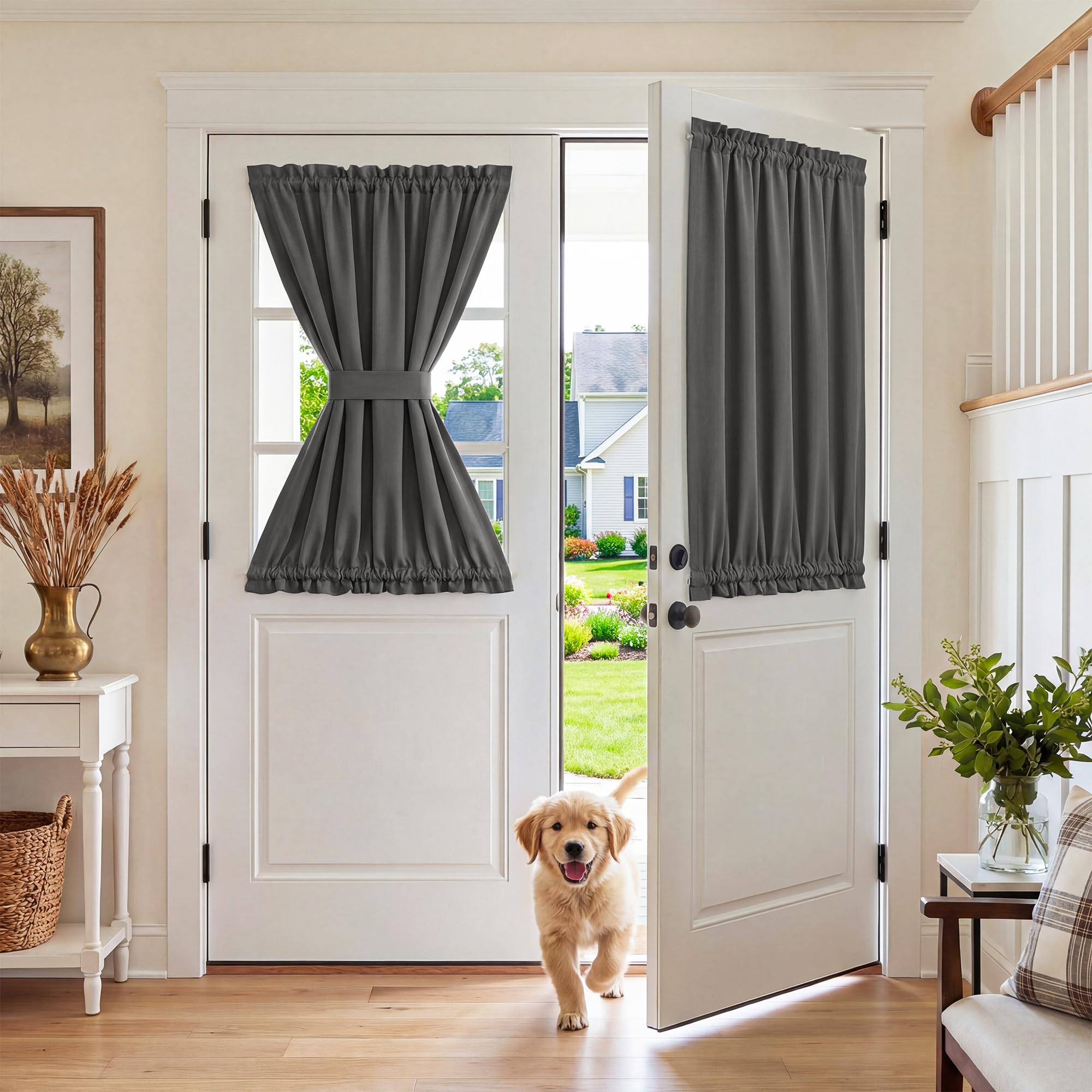 RYB HOME 100% Blackout French Door Curtain for Door Window with Dual Rod Pocket No Coating - Privacy Assured Thermal Insulated Room Darkening Drapes for Sidelight Window, W 26 x L 72, 1 Panel, Black