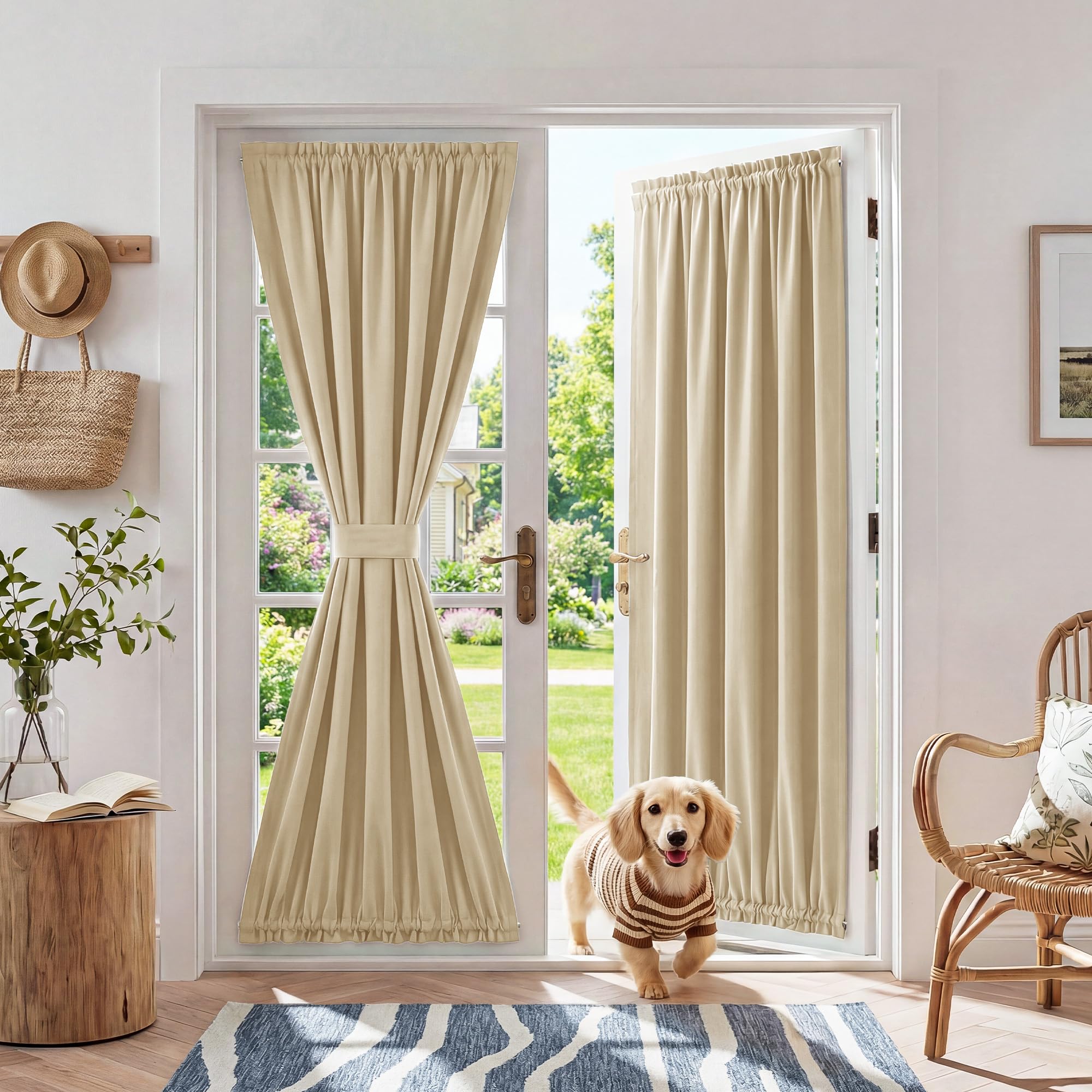 RYB HOME 100% Blackout French Door Curtain for Door Window with Dual Rod Pocket No Coating - Privacy Assured Thermal Insulated Room Darkening Drapes for Sidelight Window, W 26 x L 72, 1 Panel, Black