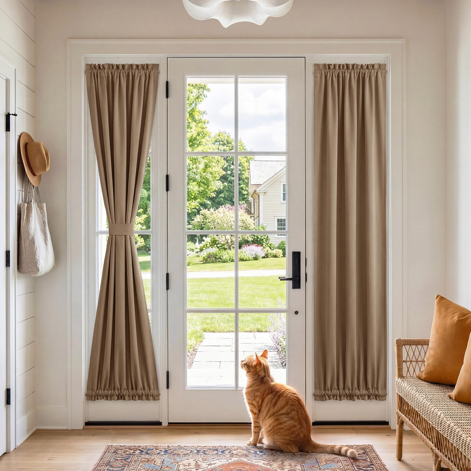 RYB HOME 100% Blackout French Door Curtain for Door Window with Dual Rod Pocket No Coating - Privacy Assured Thermal Insulated Room Darkening Drapes for Sidelight Window, W 26 x L 72, 1 Panel, Black