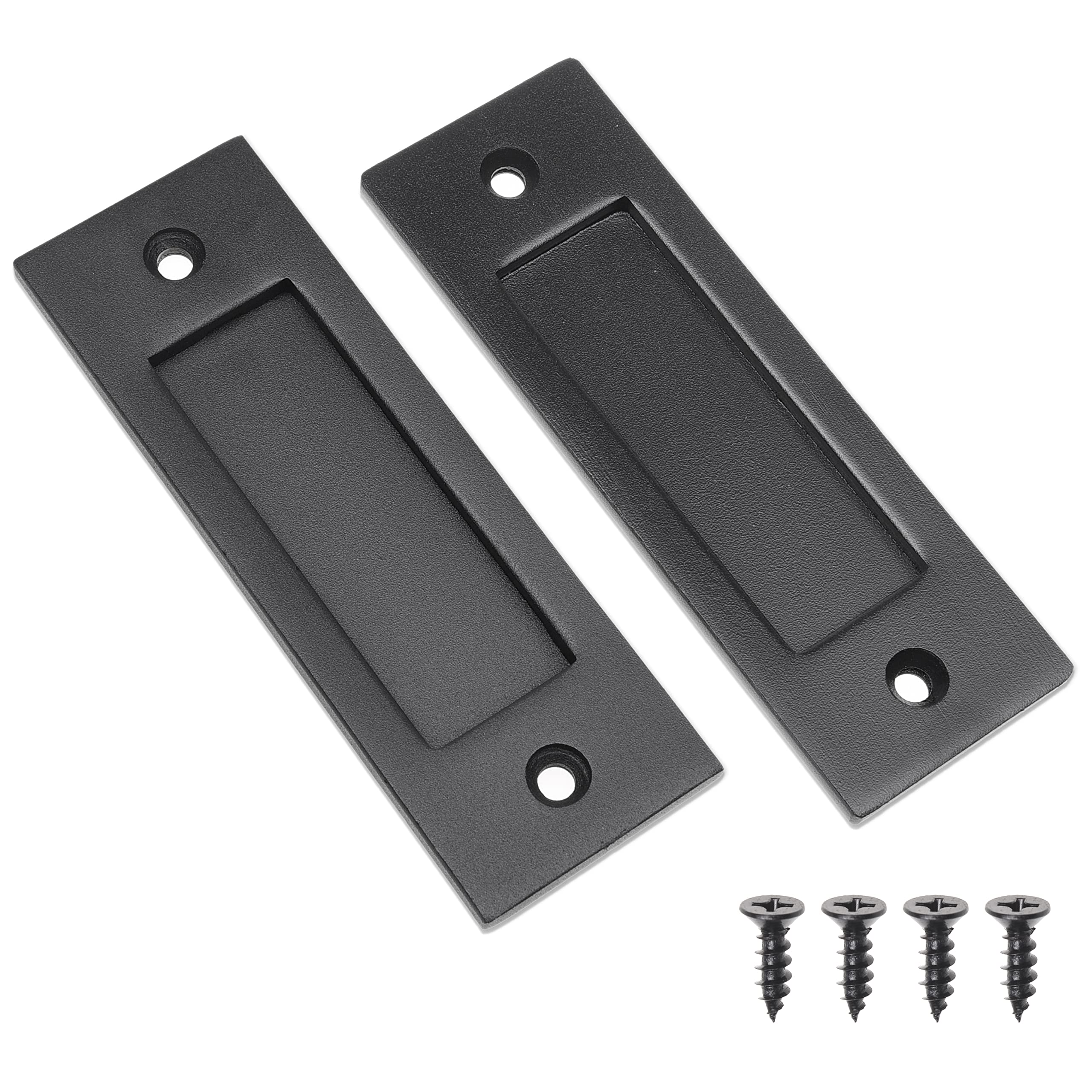 Eco-Fused 1x Sliding Barn Door Finger Pull (Black) with Self Tapping Screws - 6-Inch Solid Steel Flat Bottom Handle - Easy to Install - Ideal for Sliding Doors, Closets, Sheds, Garages
