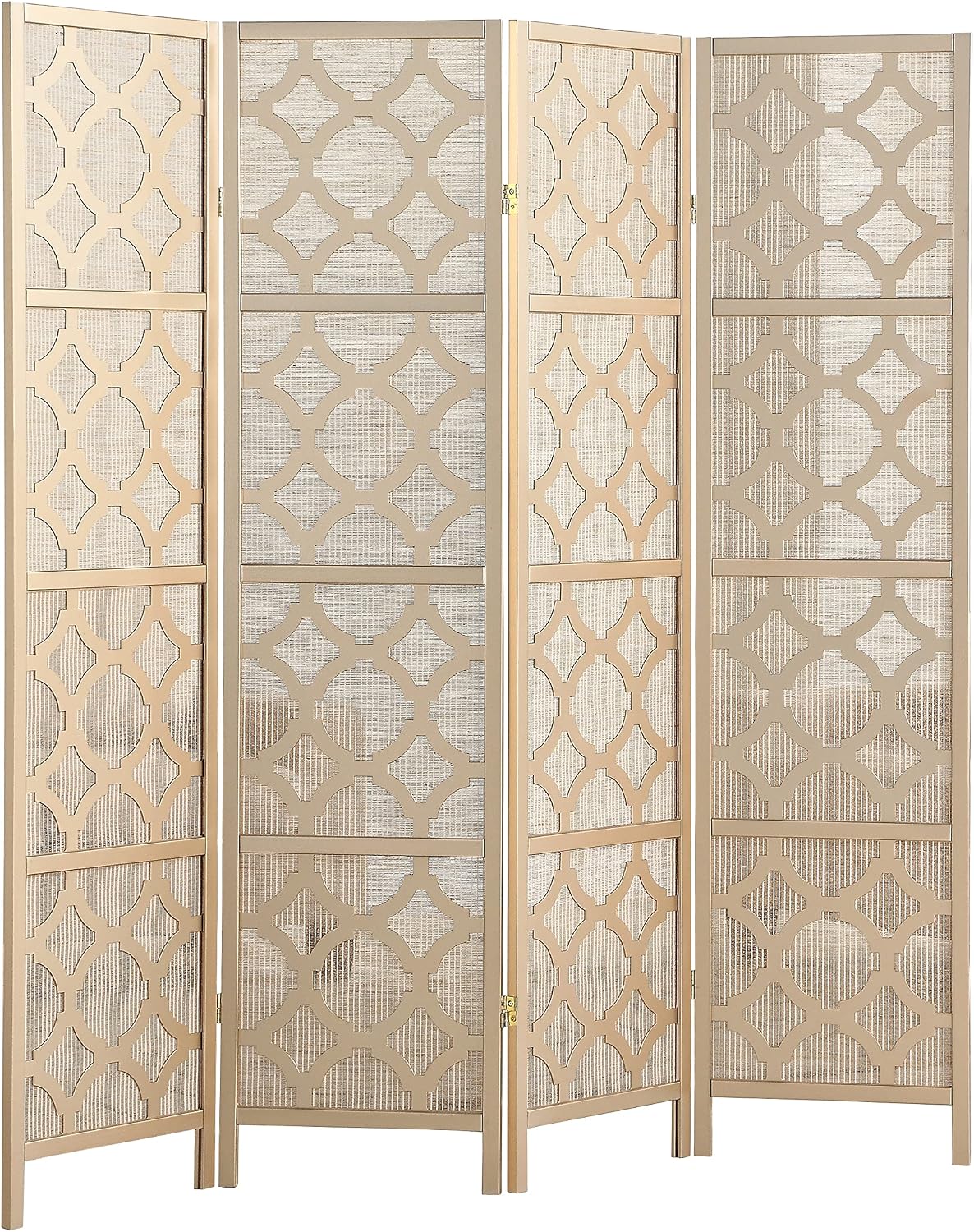 Roundhill Furniture Quarterfoil Infused Diamond Design 4-Panel Room Divider, Gold
